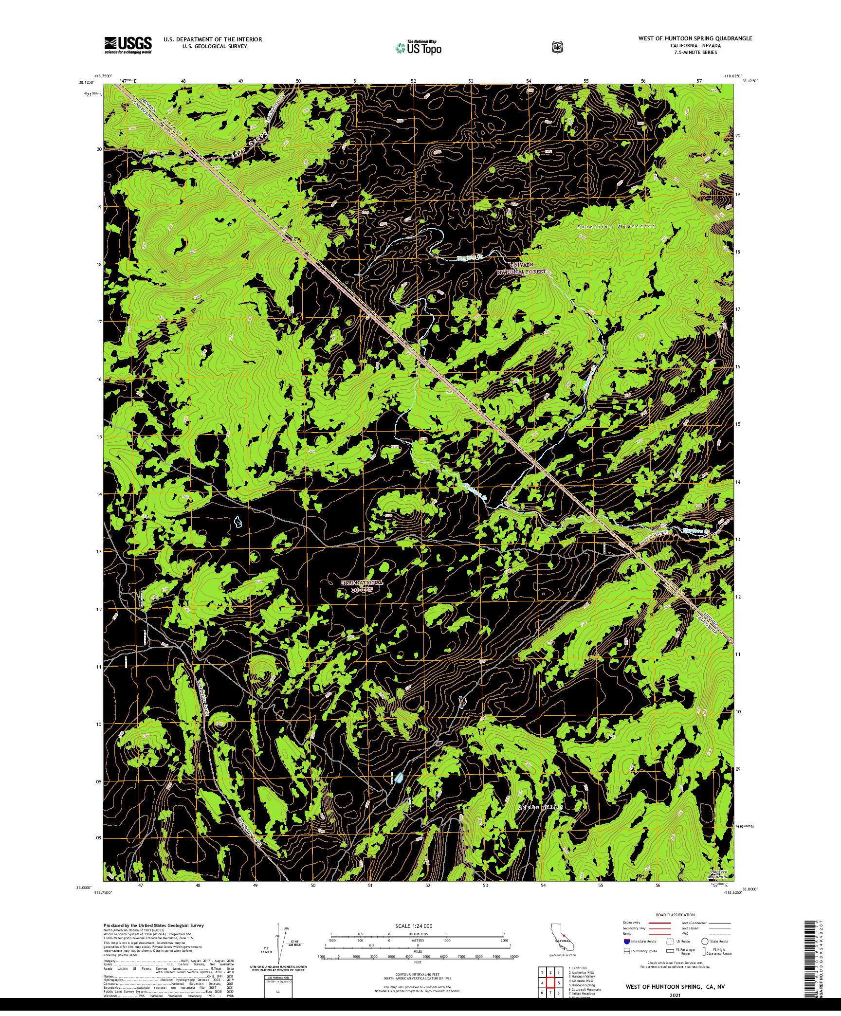 US TOPO 7.5-MINUTE MAP FOR WEST OF HUNTOON SPRING, CA,NV