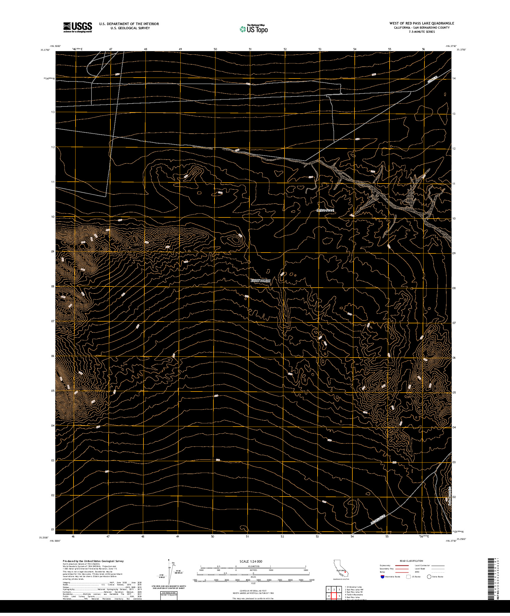 US TOPO 7.5-MINUTE MAP FOR WEST OF RED PASS LAKE, CA