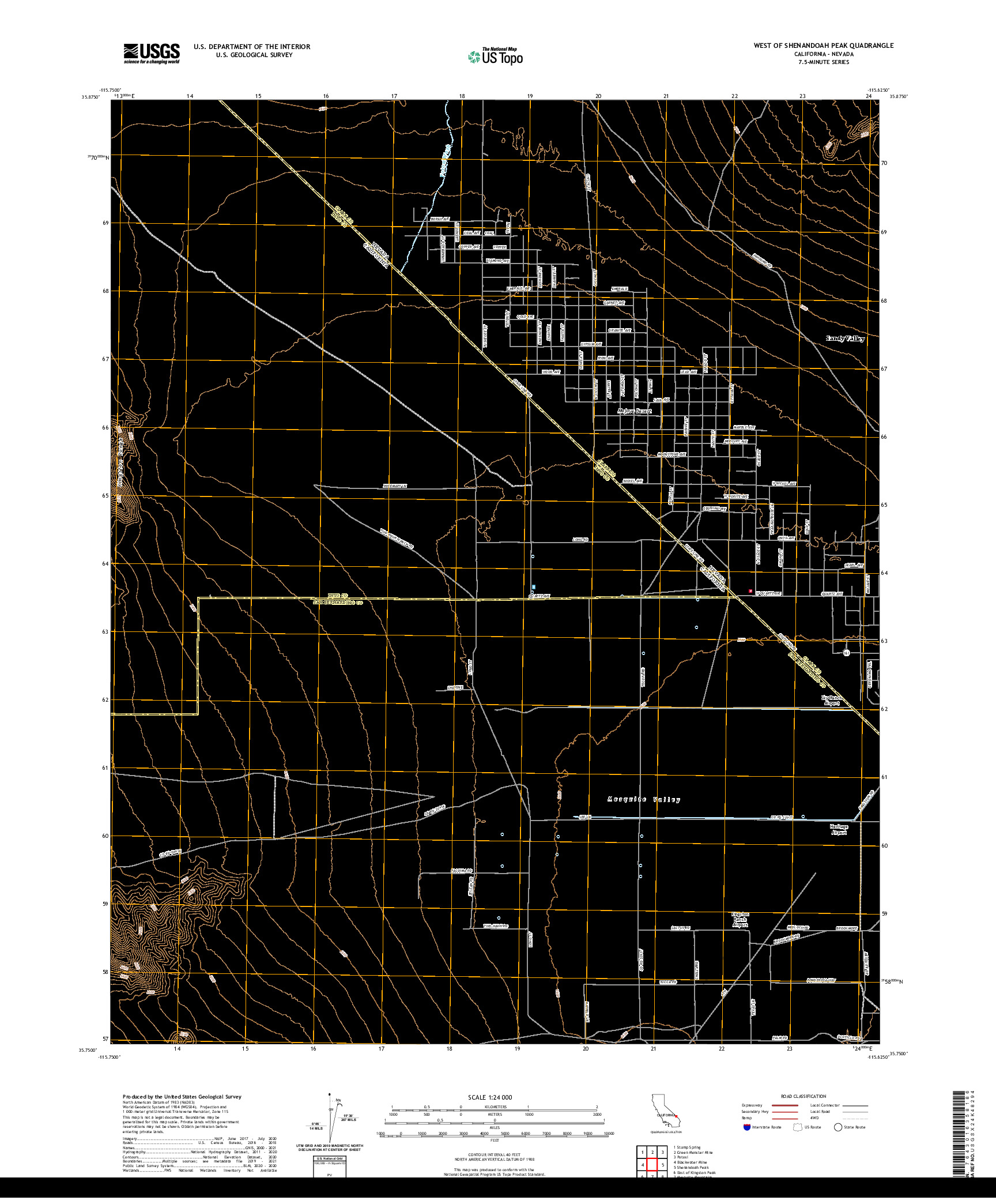 US TOPO 7.5-MINUTE MAP FOR WEST OF SHENANDOAH PEAK, CA,NV