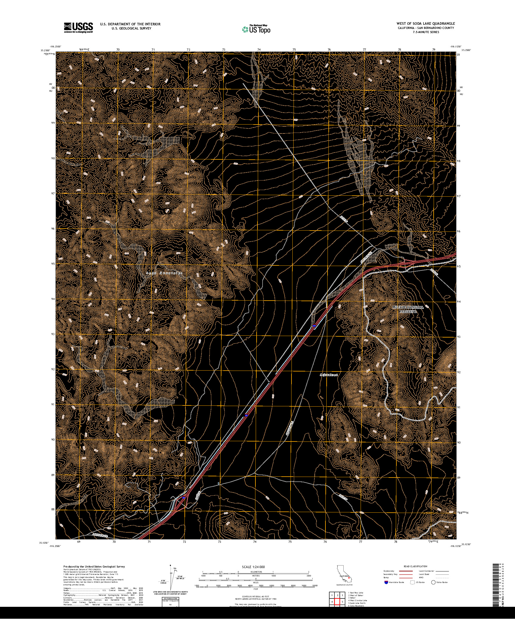 US TOPO 7.5-MINUTE MAP FOR WEST OF SODA LAKE, CA