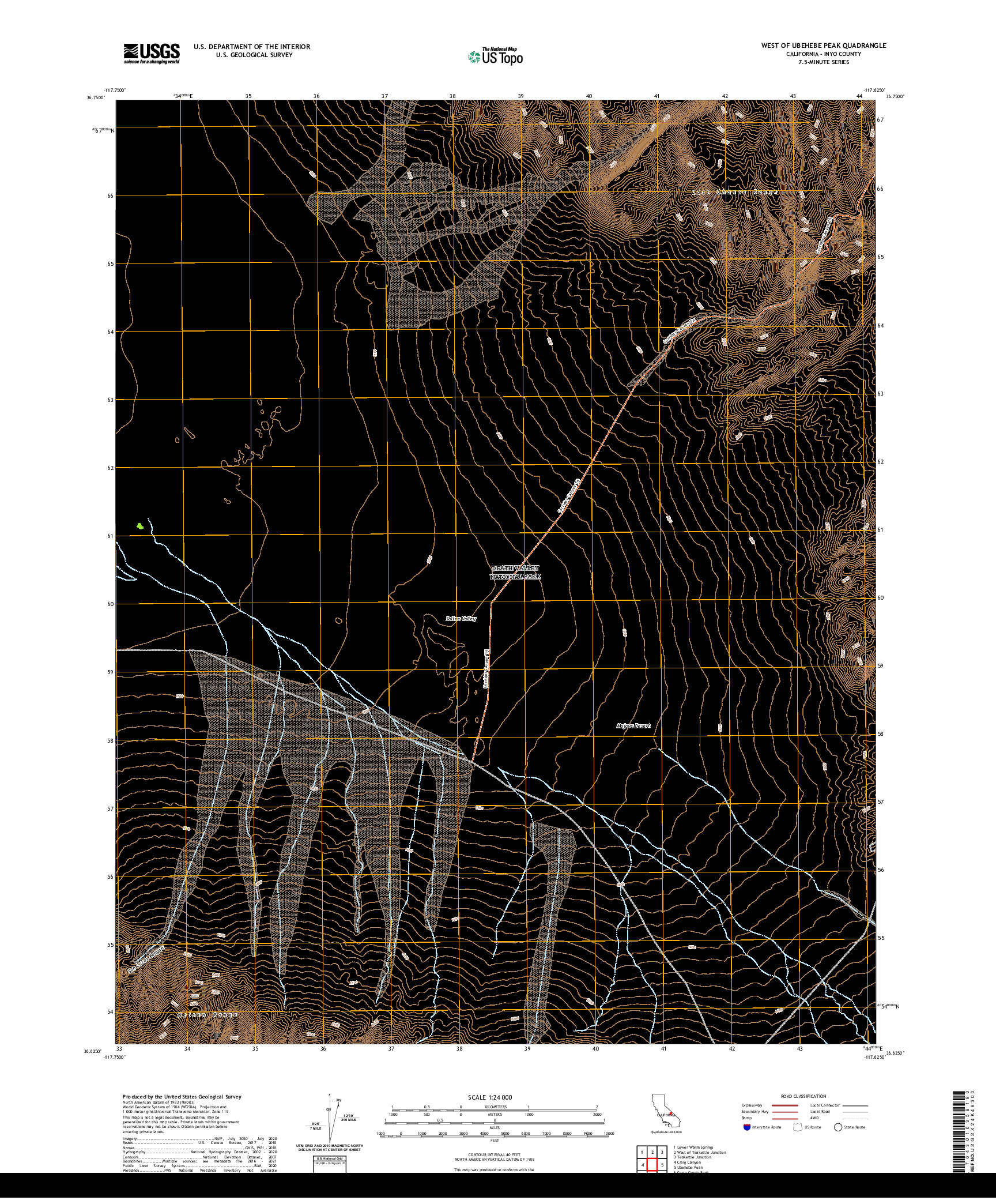 US TOPO 7.5-MINUTE MAP FOR WEST OF UBEHEBE PEAK, CA