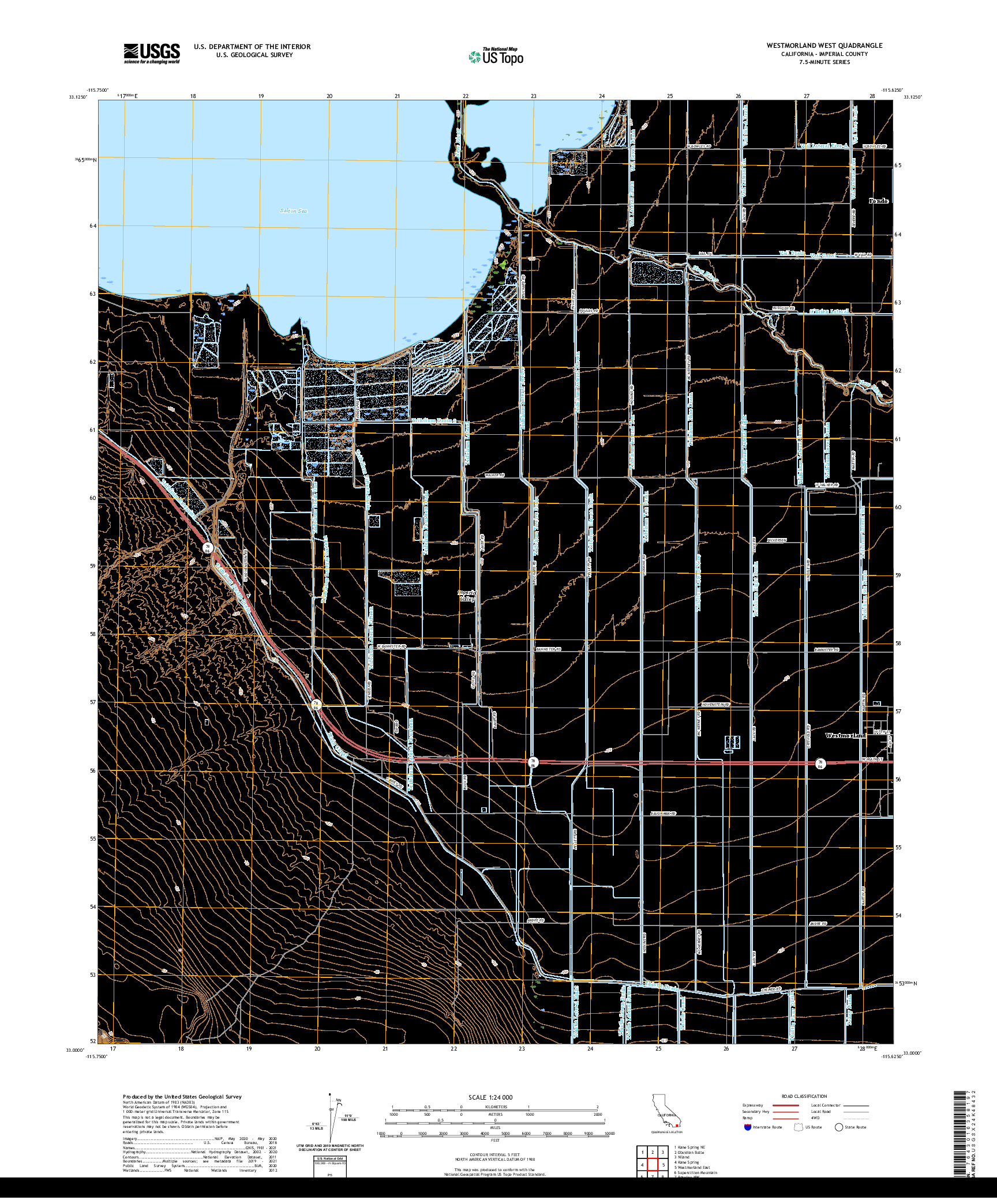 US TOPO 7.5-MINUTE MAP FOR WESTMORLAND WEST, CA