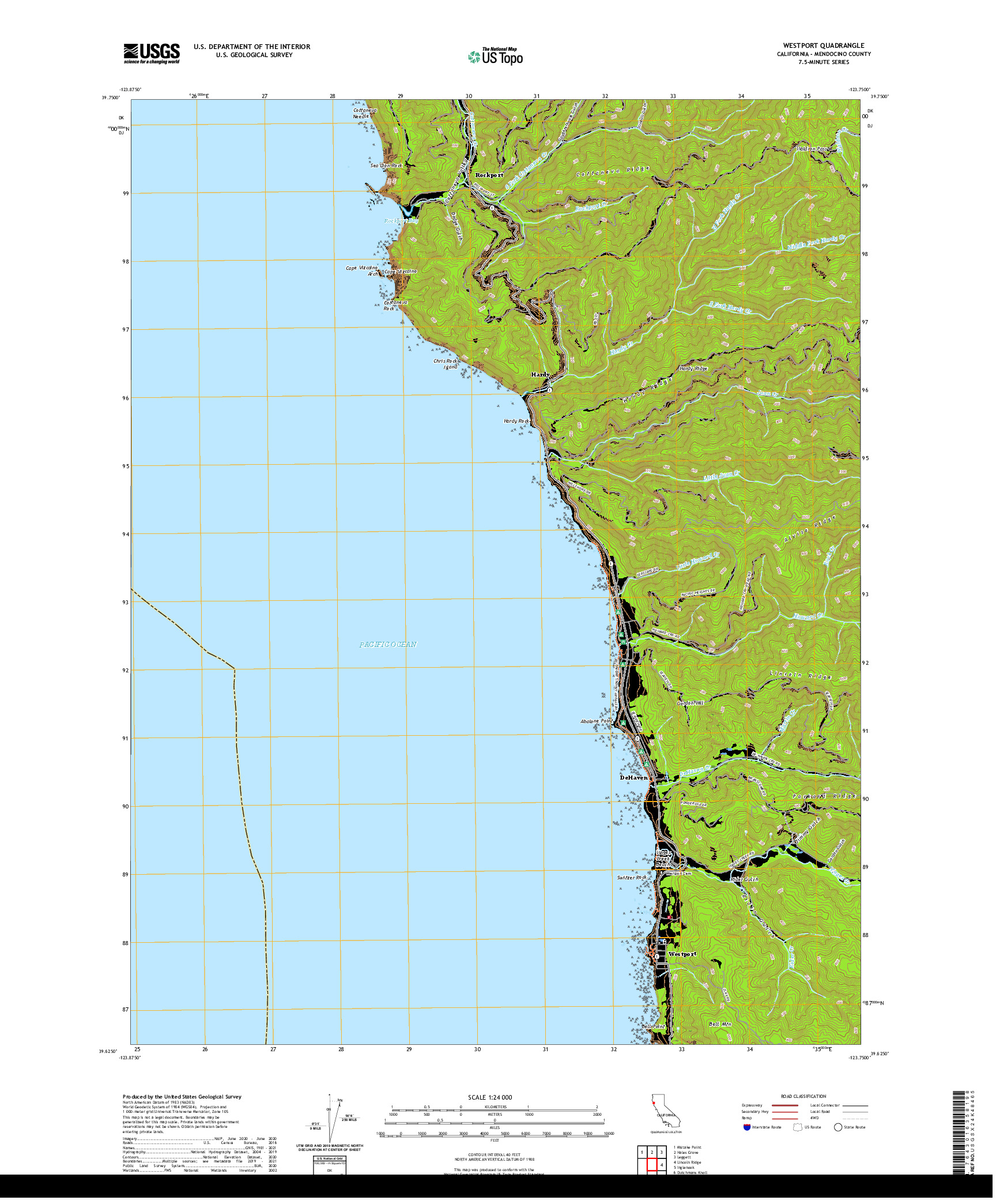 US TOPO 7.5-MINUTE MAP FOR WESTPORT, CA