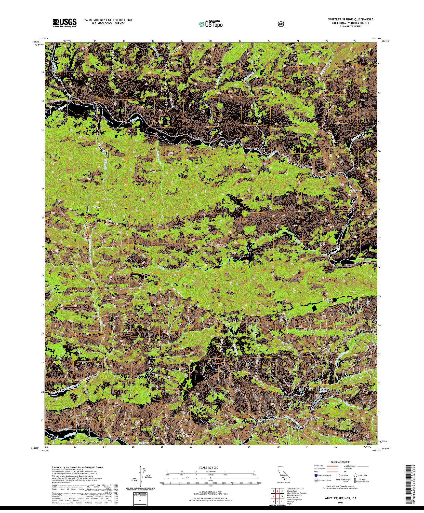 US TOPO 7.5-MINUTE MAP FOR WHEELER SPRINGS, CA