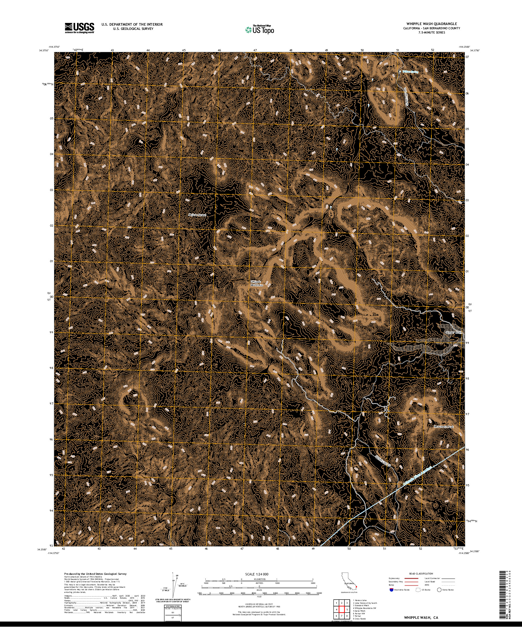 US TOPO 7.5-MINUTE MAP FOR WHIPPLE WASH, CA