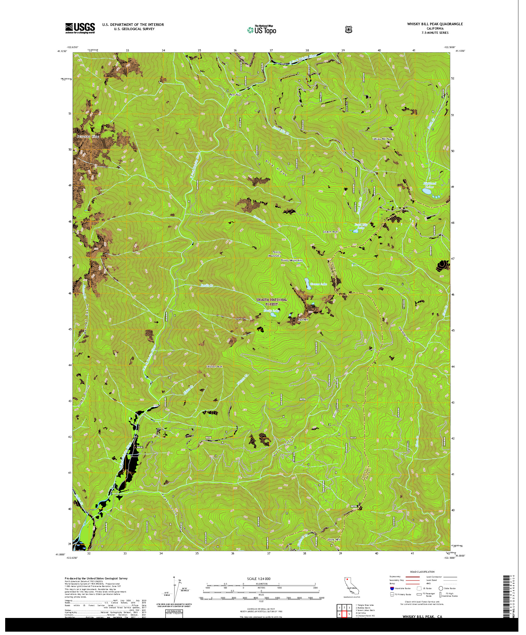 US TOPO 7.5-MINUTE MAP FOR WHISKY BILL PEAK, CA