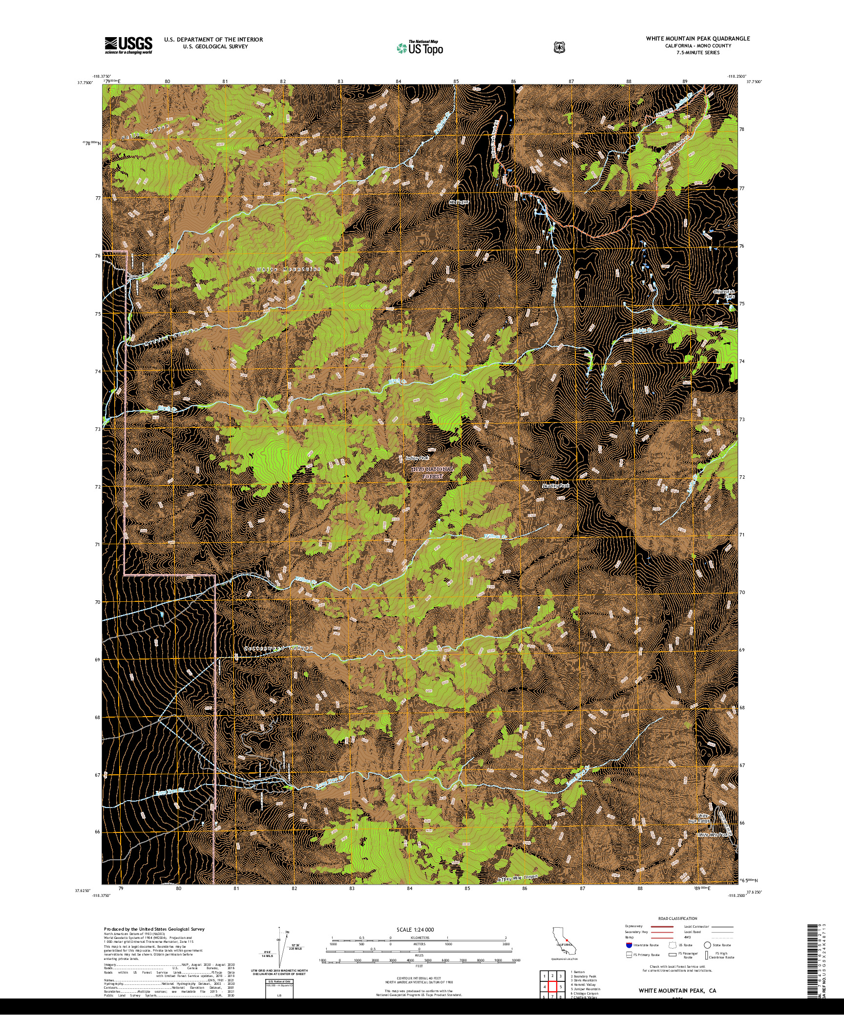 US TOPO 7.5-MINUTE MAP FOR WHITE MOUNTAIN PEAK, CA