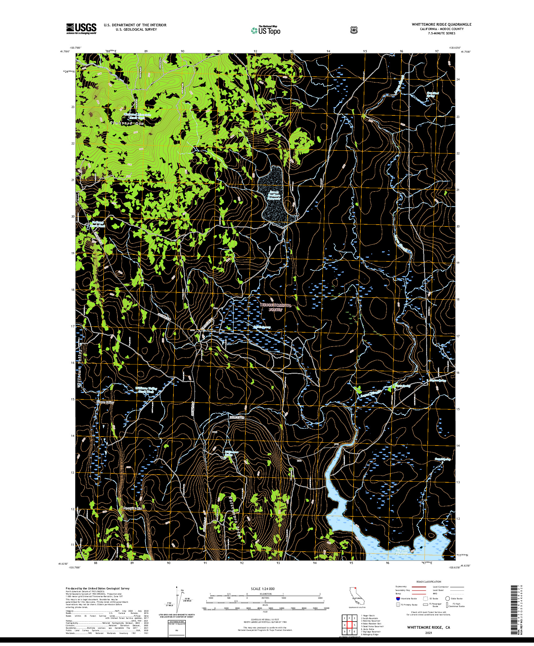 US TOPO 7.5-MINUTE MAP FOR WHITTEMORE RIDGE, CA