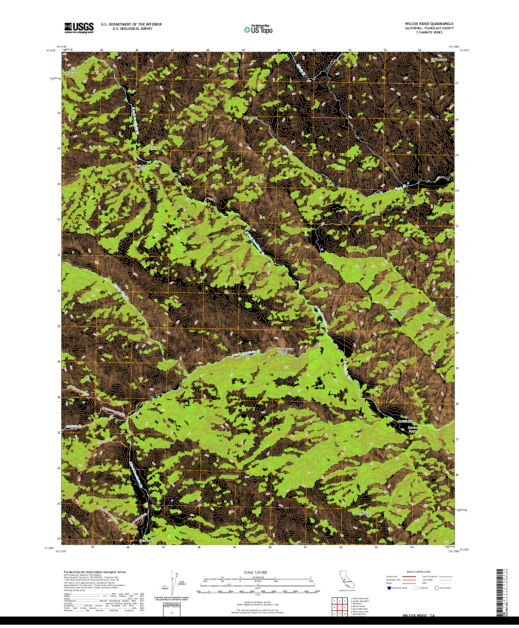 US TOPO 7.5-MINUTE MAP FOR WILCOX RIDGE, CA