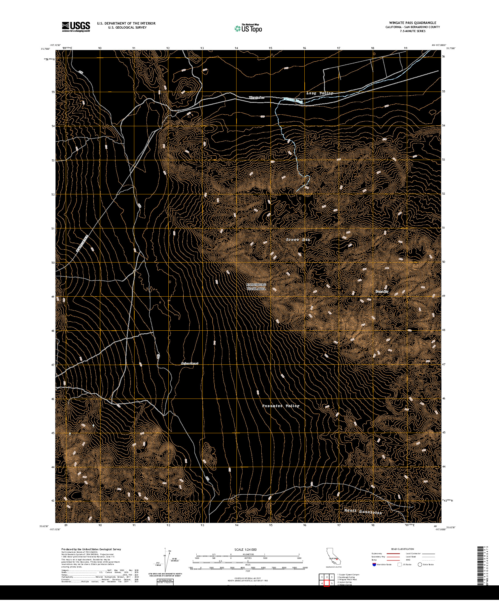 US TOPO 7.5-MINUTE MAP FOR WINGATE PASS, CA