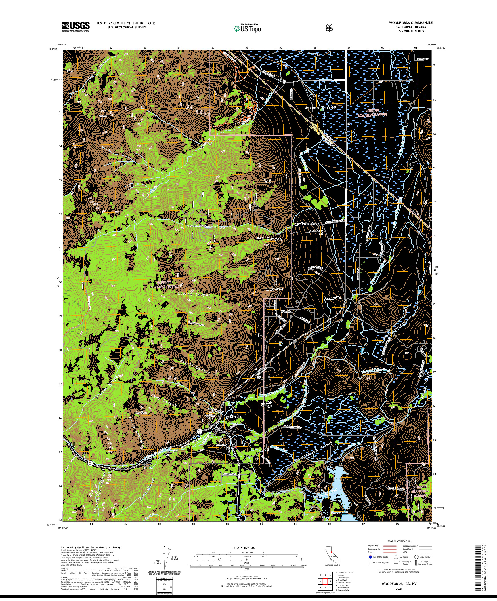 US TOPO 7.5-MINUTE MAP FOR WOODFORDS, CA,NV