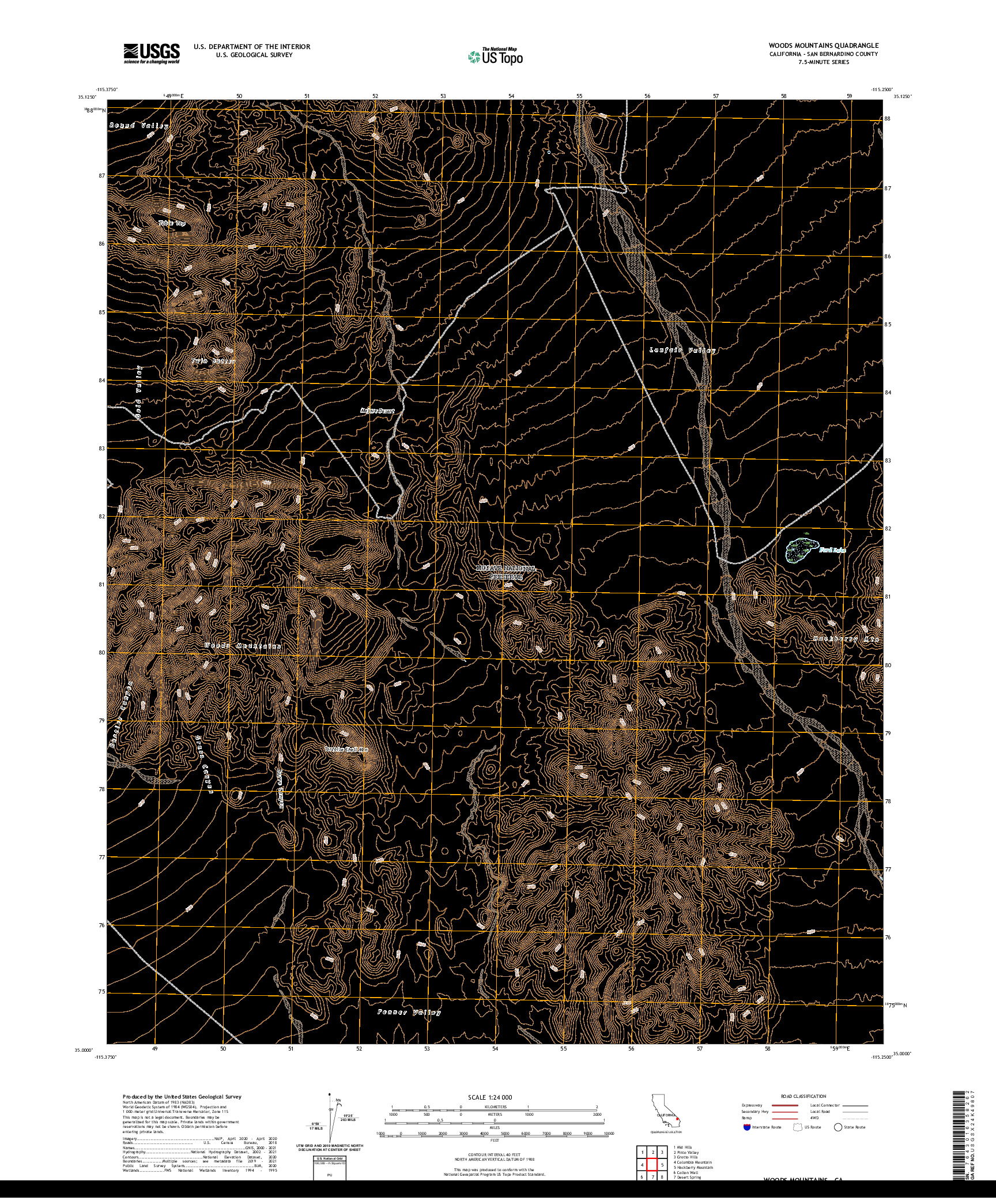 US TOPO 7.5-MINUTE MAP FOR WOODS MOUNTAINS, CA