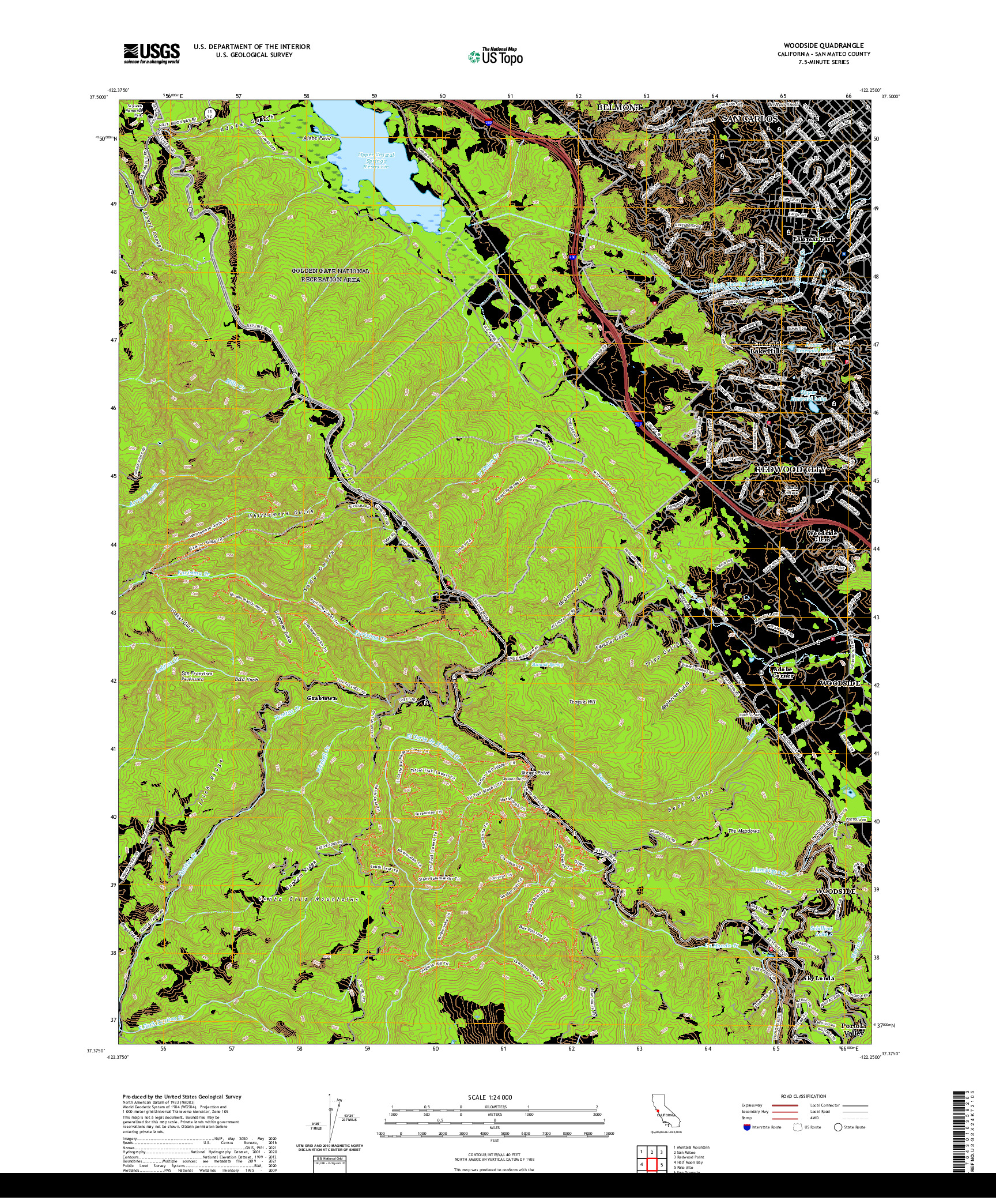 US TOPO 7.5-MINUTE MAP FOR WOODSIDE, CA