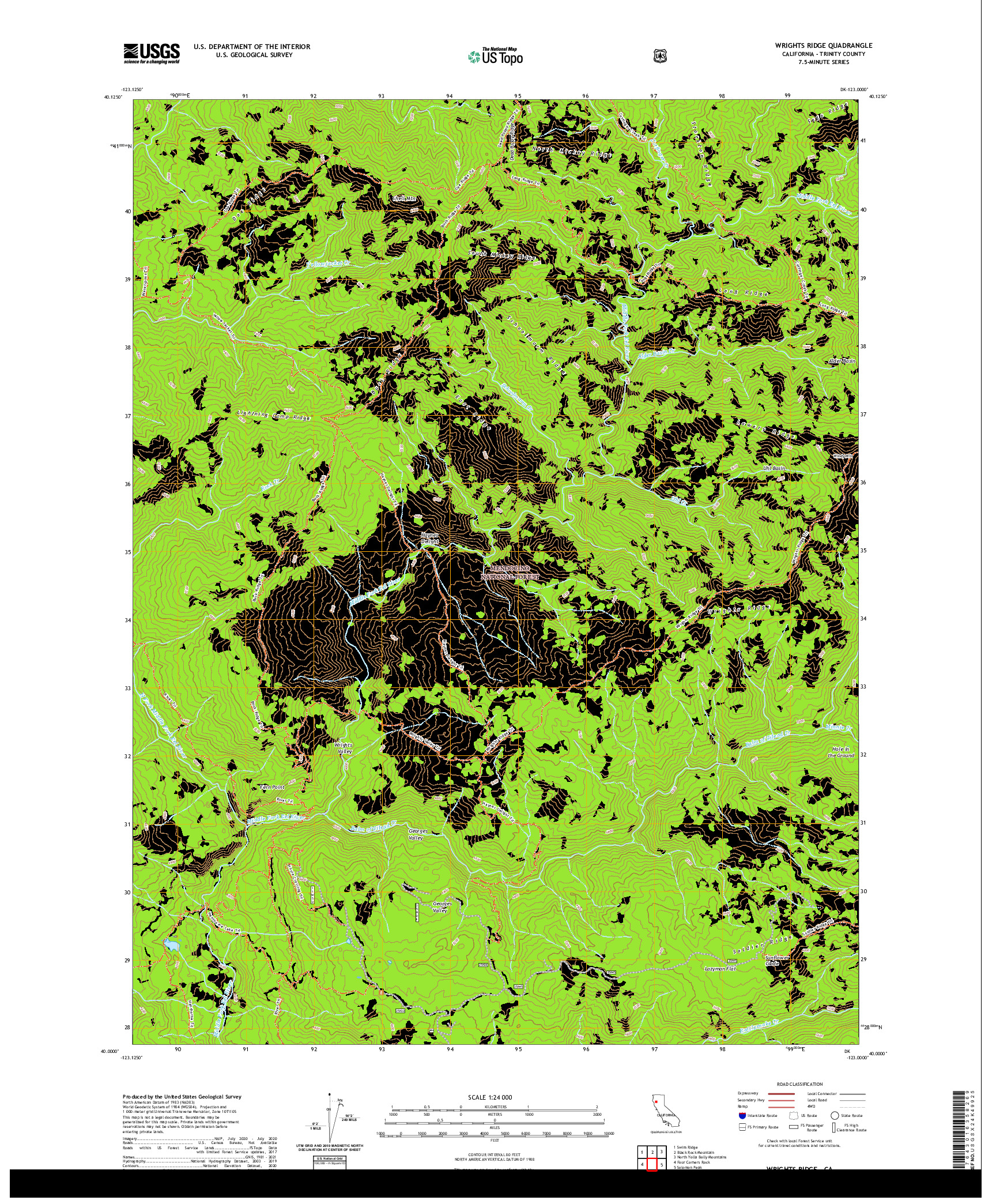 US TOPO 7.5-MINUTE MAP FOR WRIGHTS RIDGE, CA