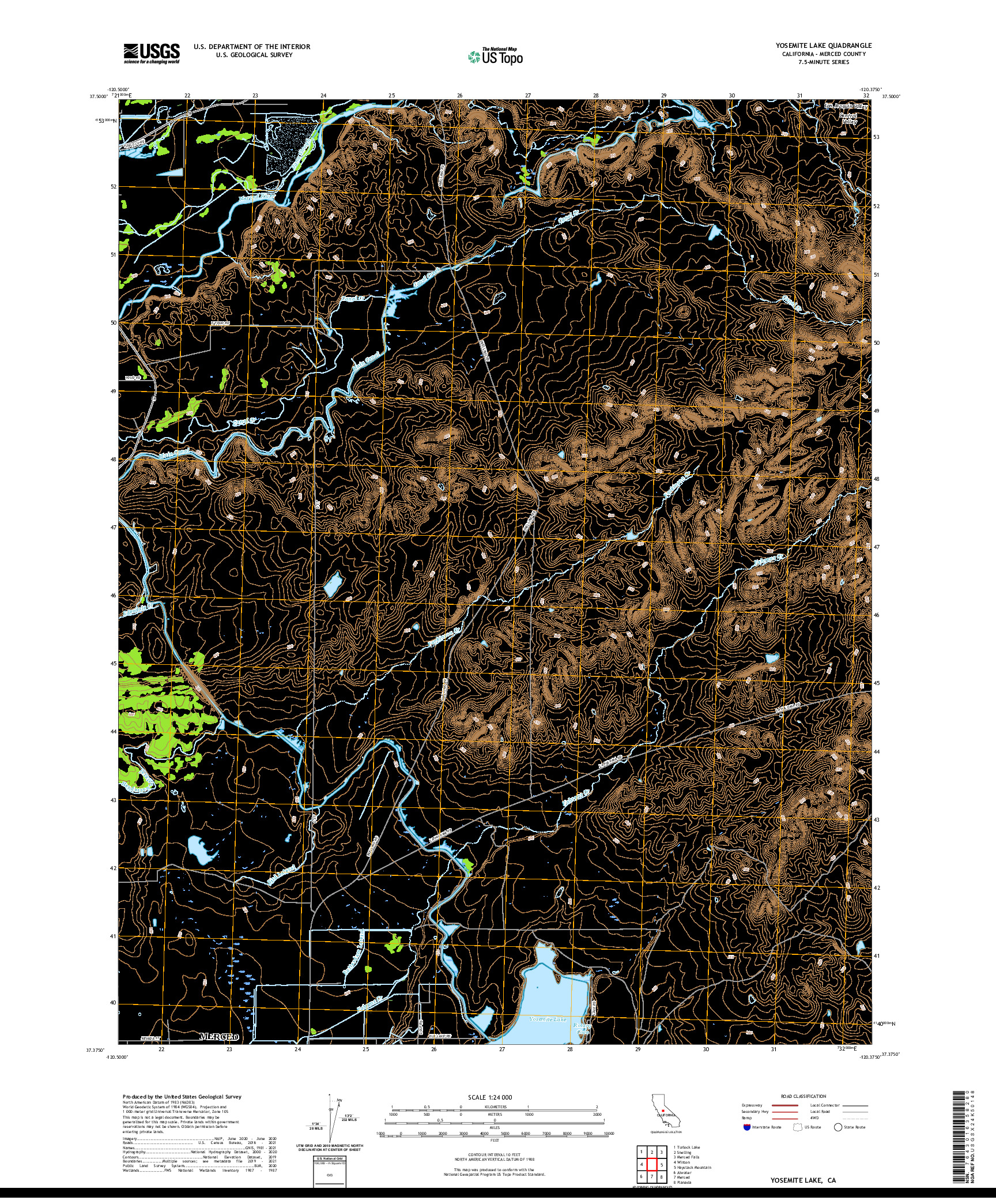 US TOPO 7.5-MINUTE MAP FOR YOSEMITE LAKE, CA