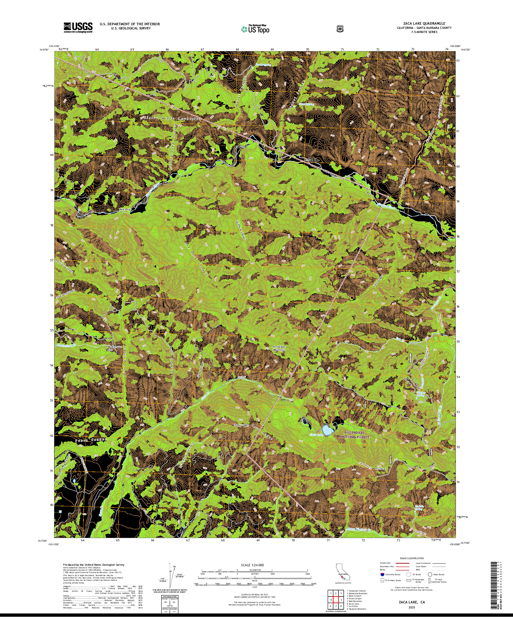 US TOPO 7.5-MINUTE MAP FOR ZACA LAKE, CA