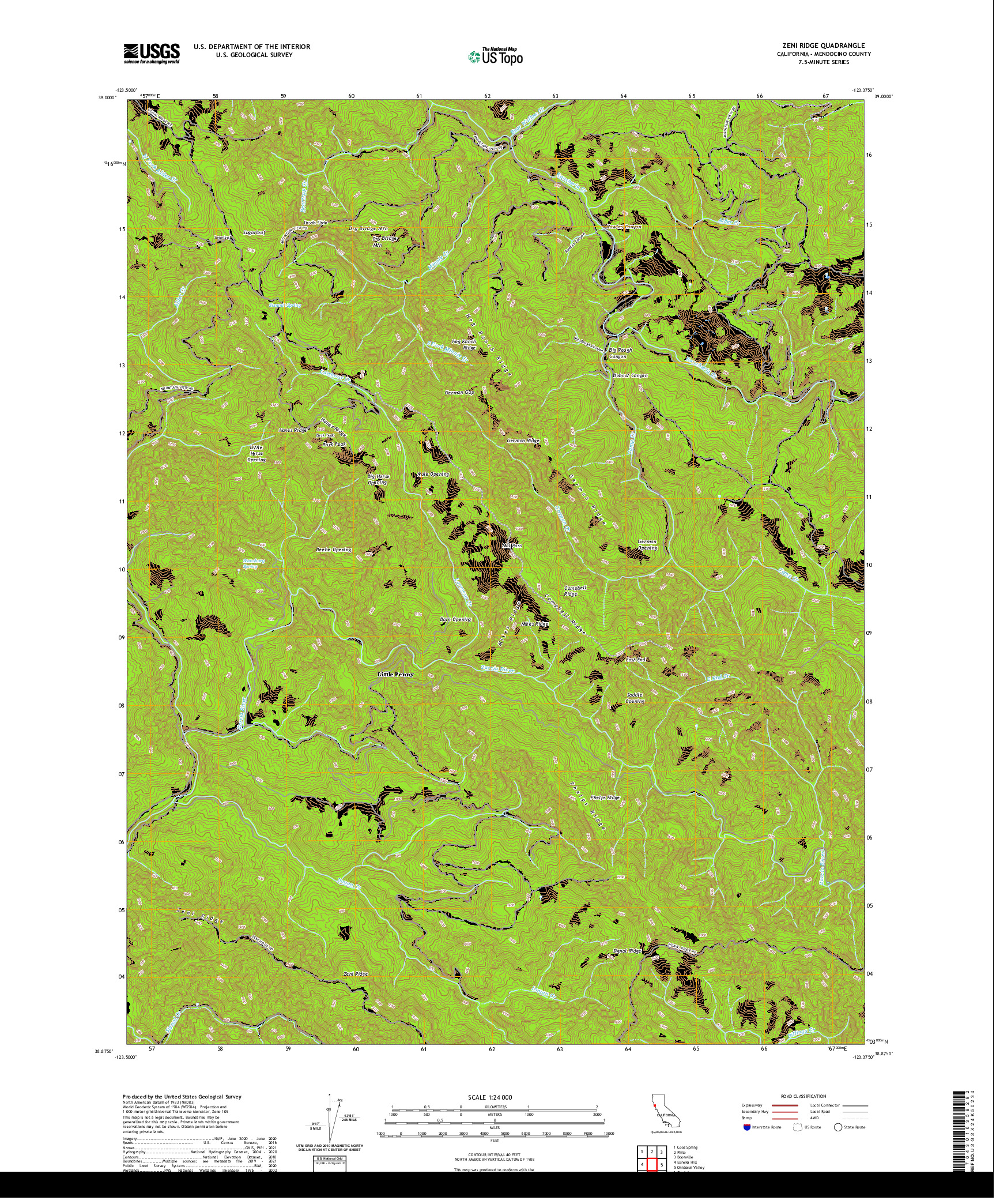 US TOPO 7.5-MINUTE MAP FOR ZENI RIDGE, CA