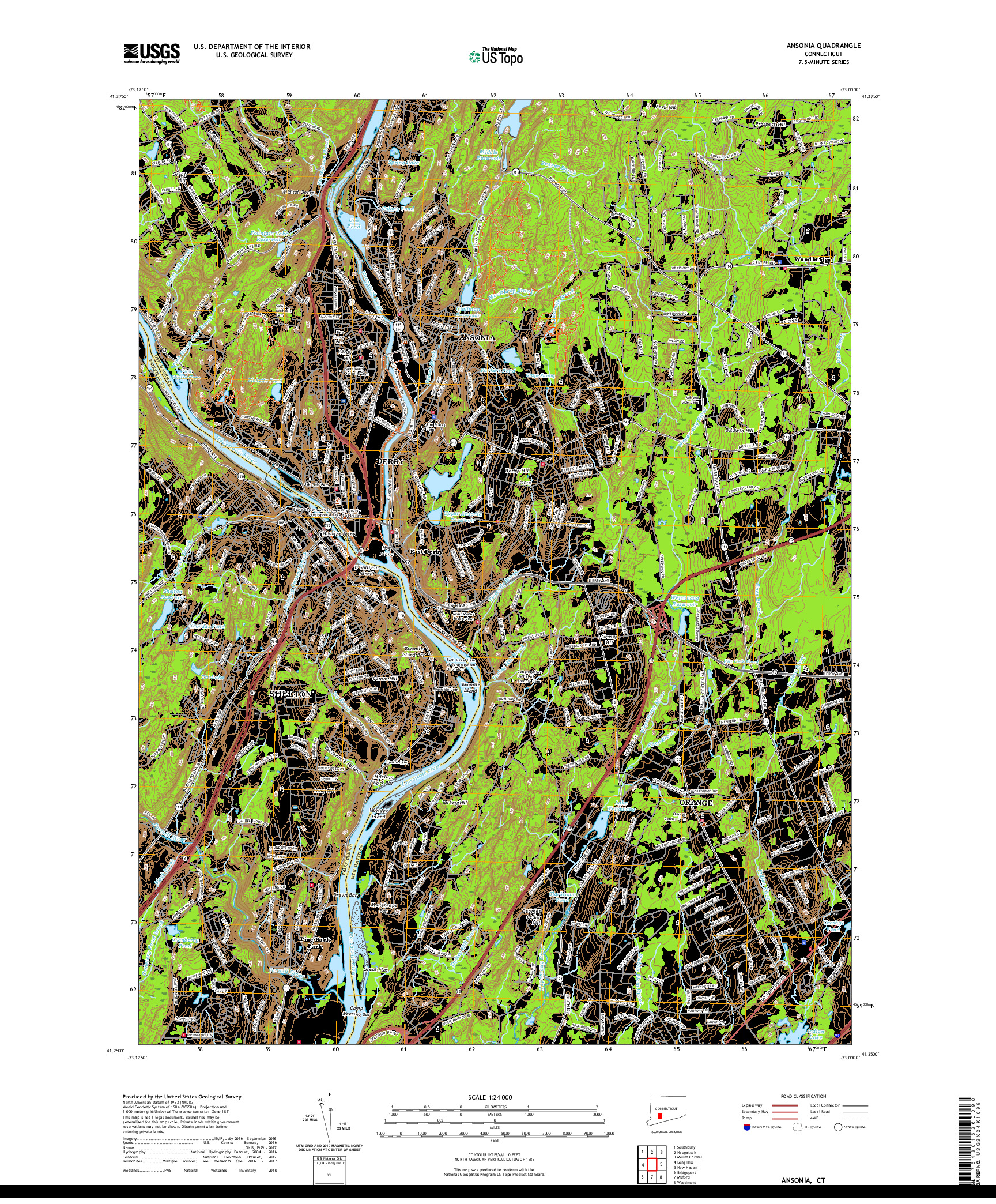 USGS US TOPO 7.5-MINUTE MAP FOR ANSONIA, CT 2021