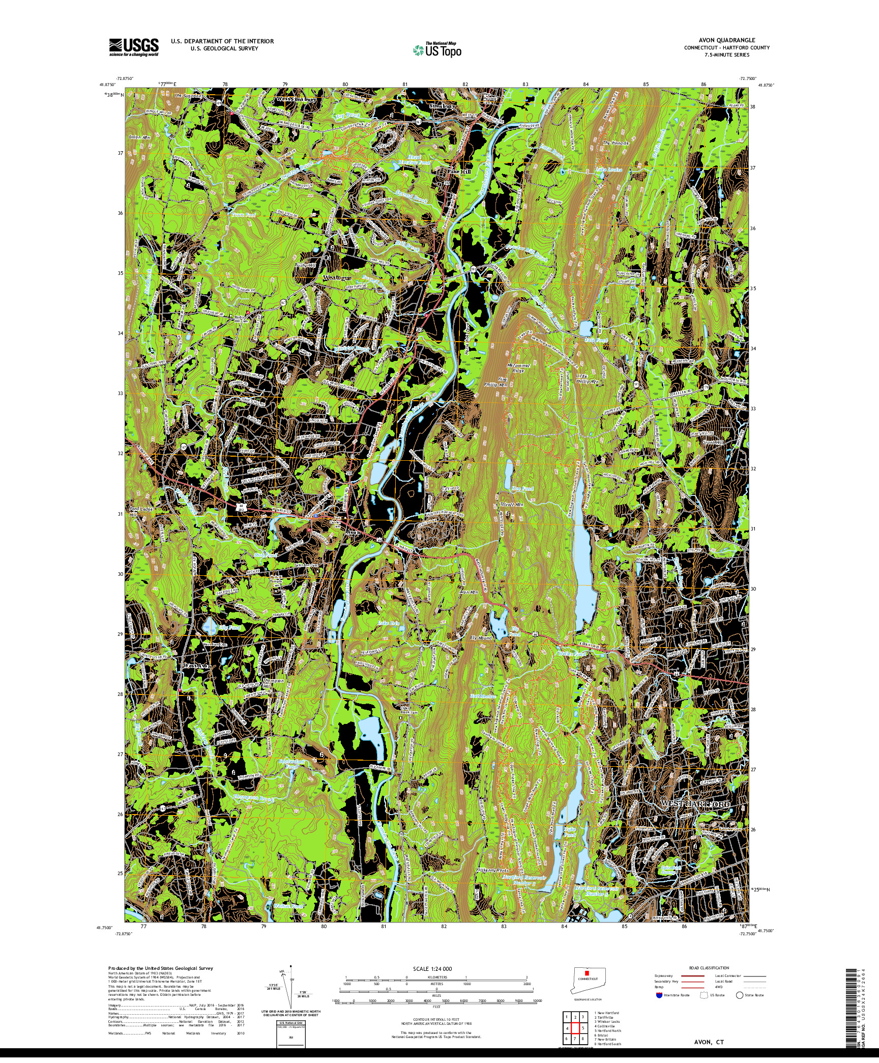 USGS US TOPO 7.5-MINUTE MAP FOR AVON, CT 2021