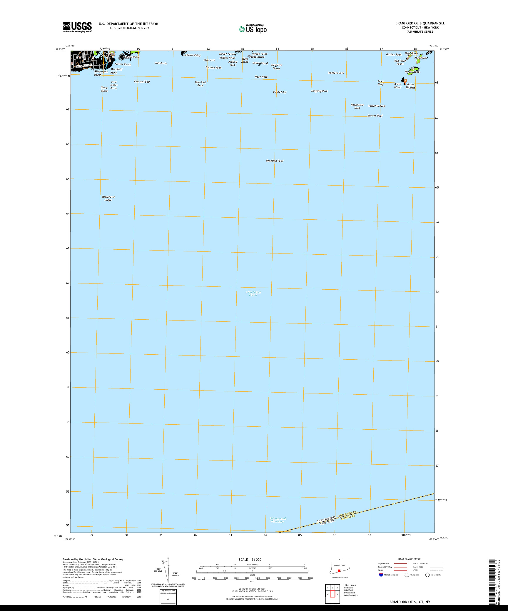 USGS US TOPO 7.5-MINUTE MAP FOR BRANFORD OE S, CT,NY 2021