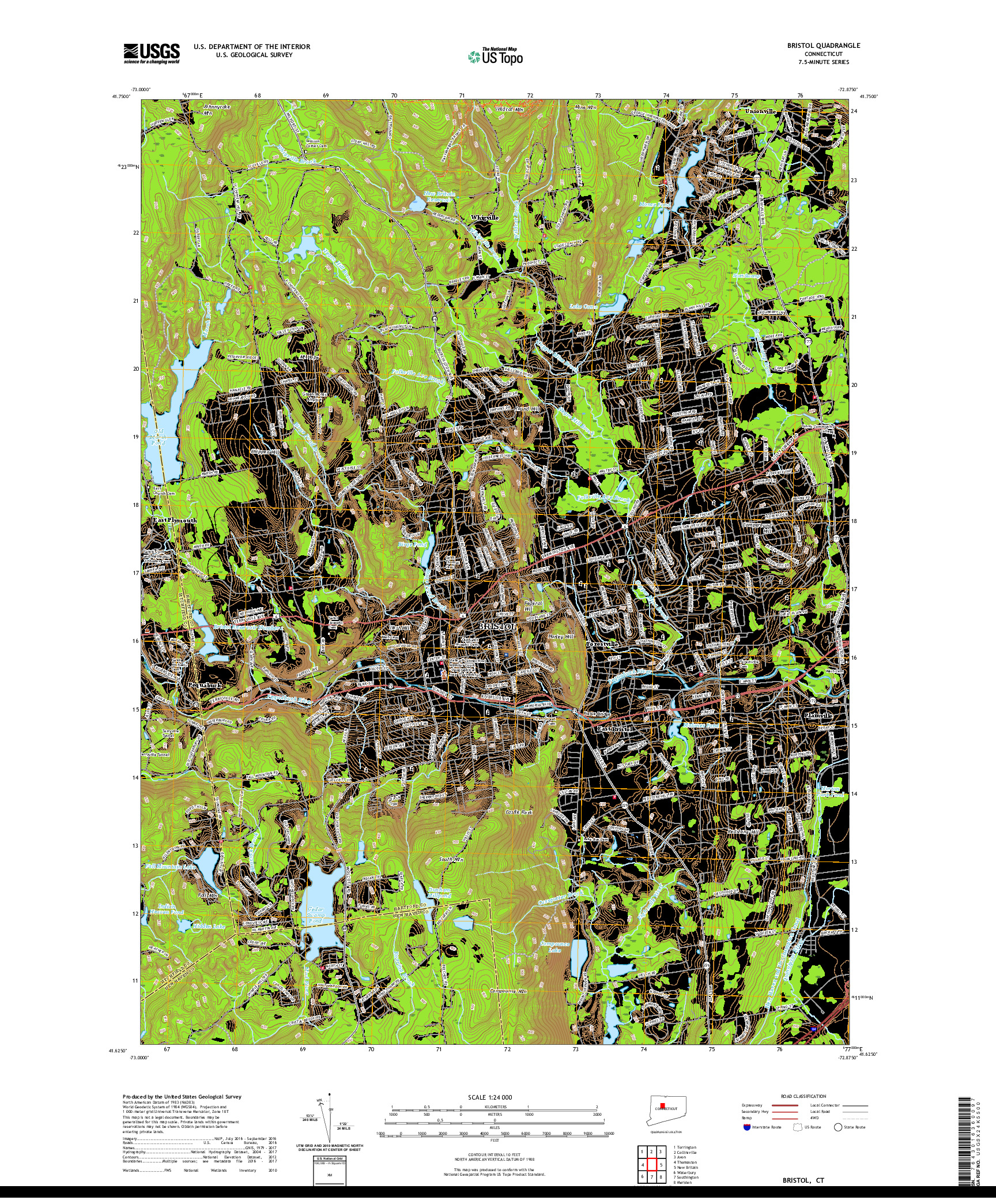 USGS US TOPO 7.5-MINUTE MAP FOR BRISTOL, CT 2021