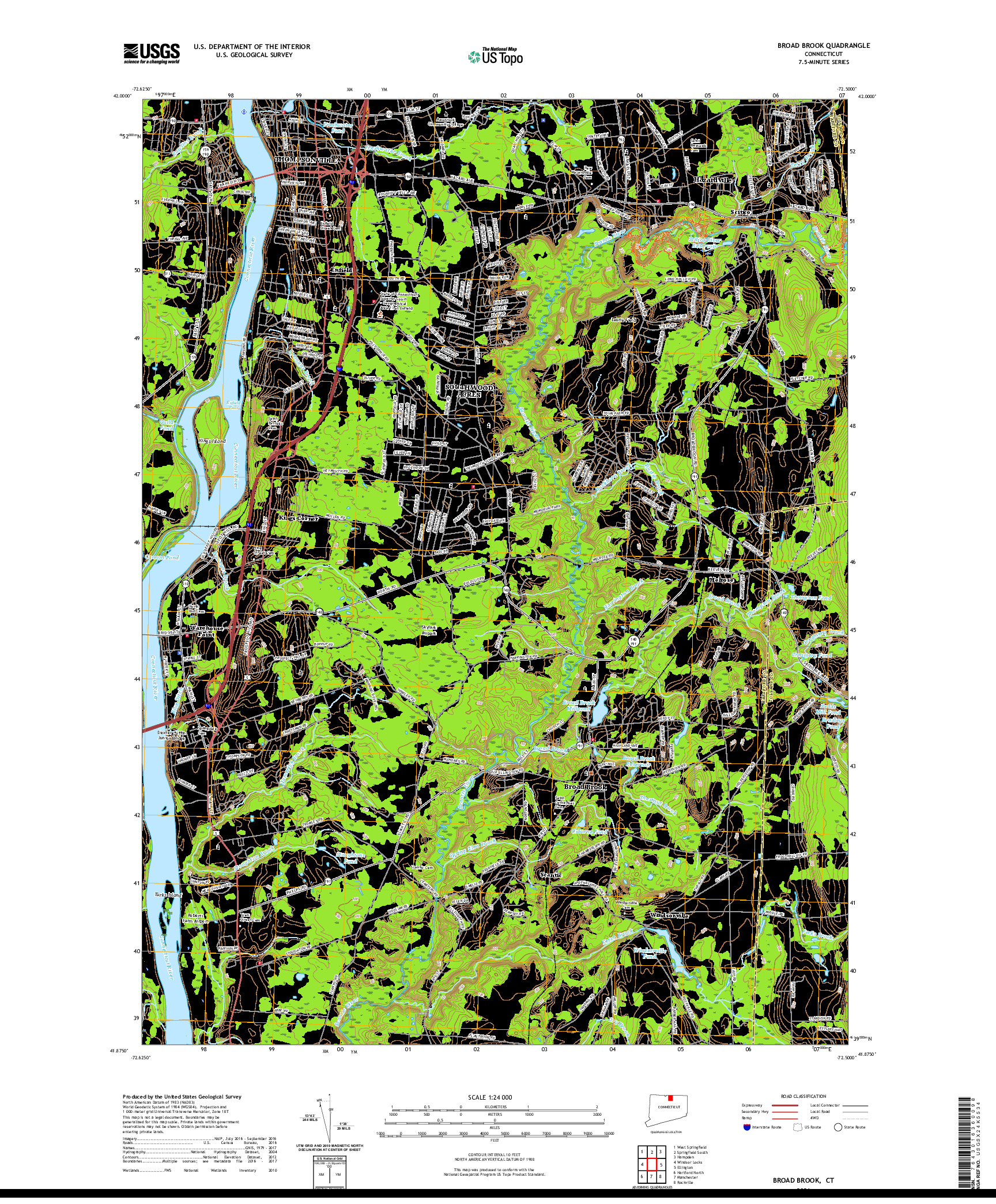 USGS US TOPO 7.5-MINUTE MAP FOR BROAD BROOK, CT 2021