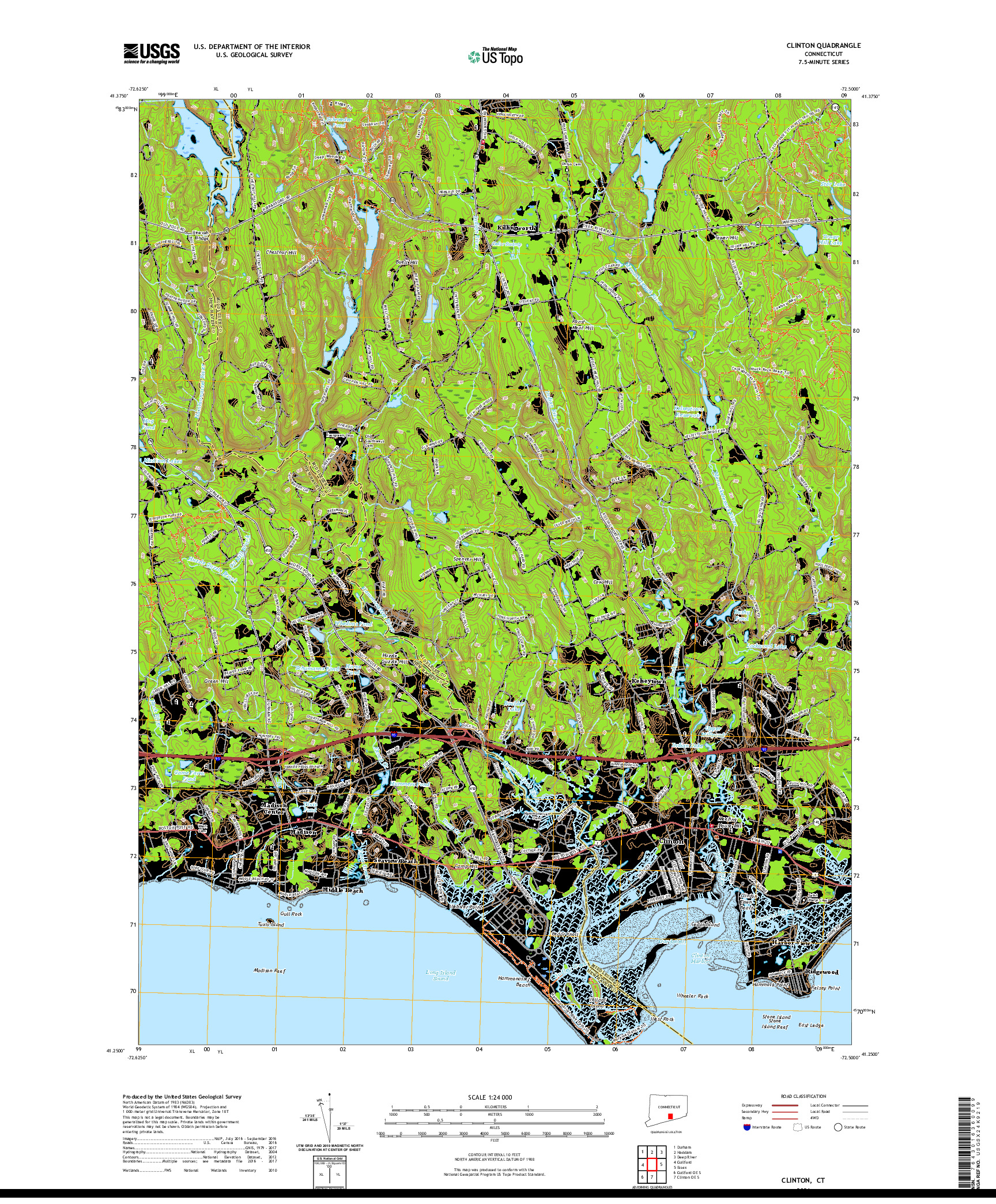 USGS US TOPO 7.5-MINUTE MAP FOR CLINTON, CT 2021