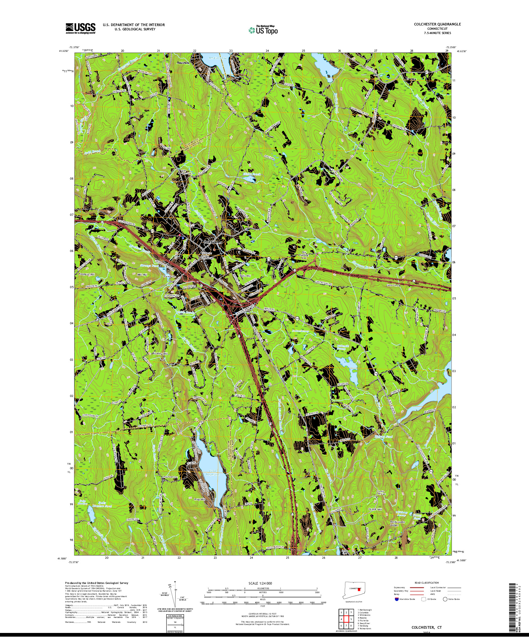 USGS US TOPO 7.5-MINUTE MAP FOR COLCHESTER, CT 2021