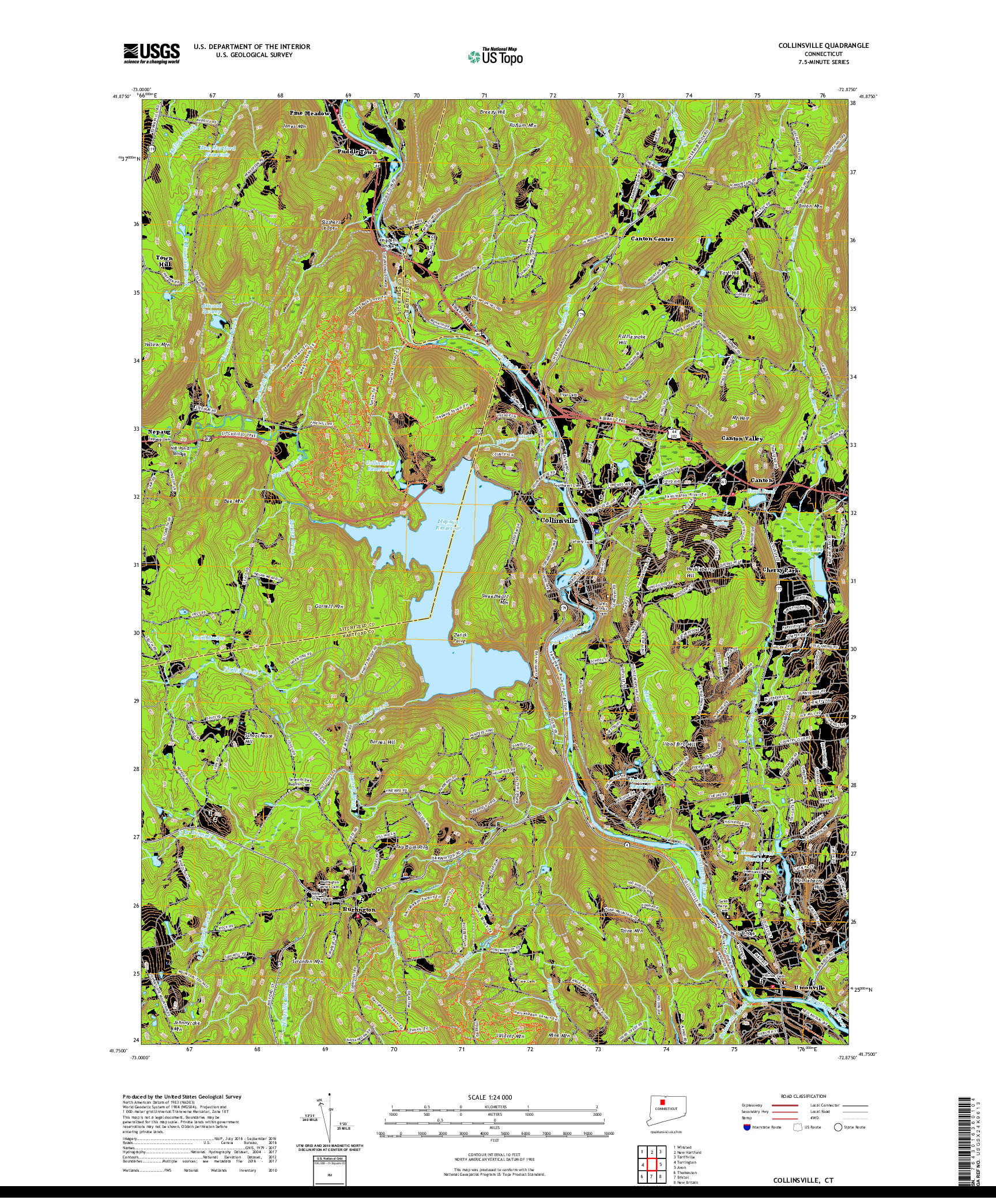 USGS US TOPO 7.5-MINUTE MAP FOR COLLINSVILLE, CT 2021