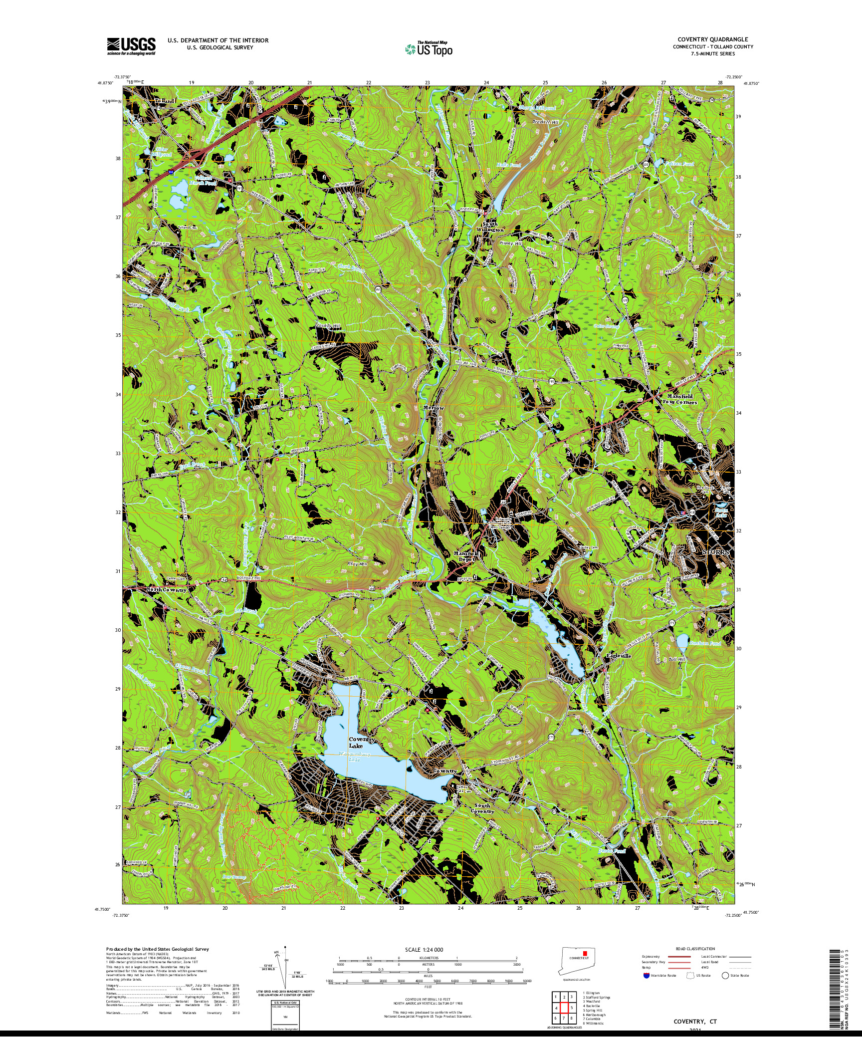 USGS US TOPO 7.5-MINUTE MAP FOR COVENTRY, CT 2021
