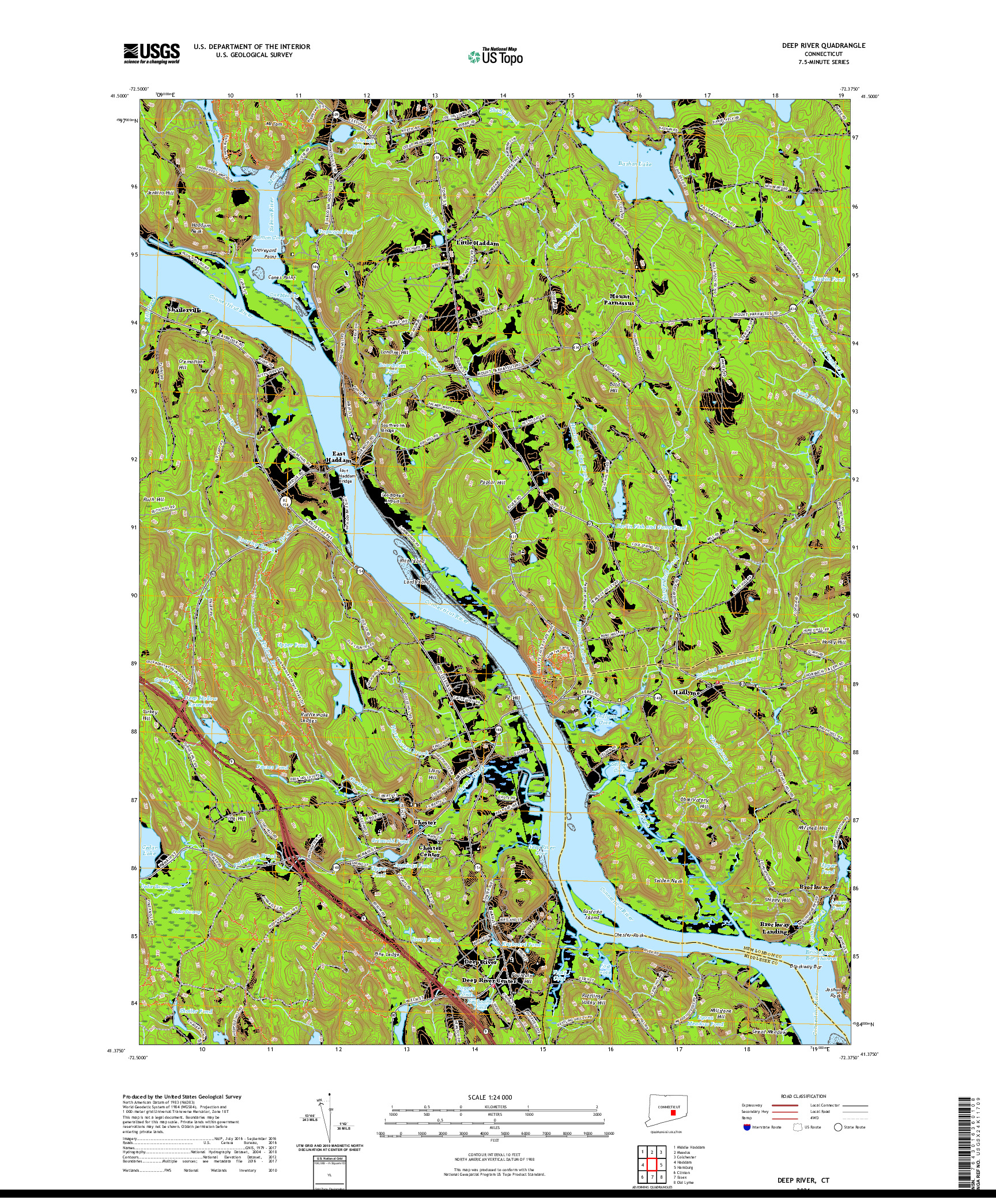 USGS US TOPO 7.5-MINUTE MAP FOR DEEP RIVER, CT 2021