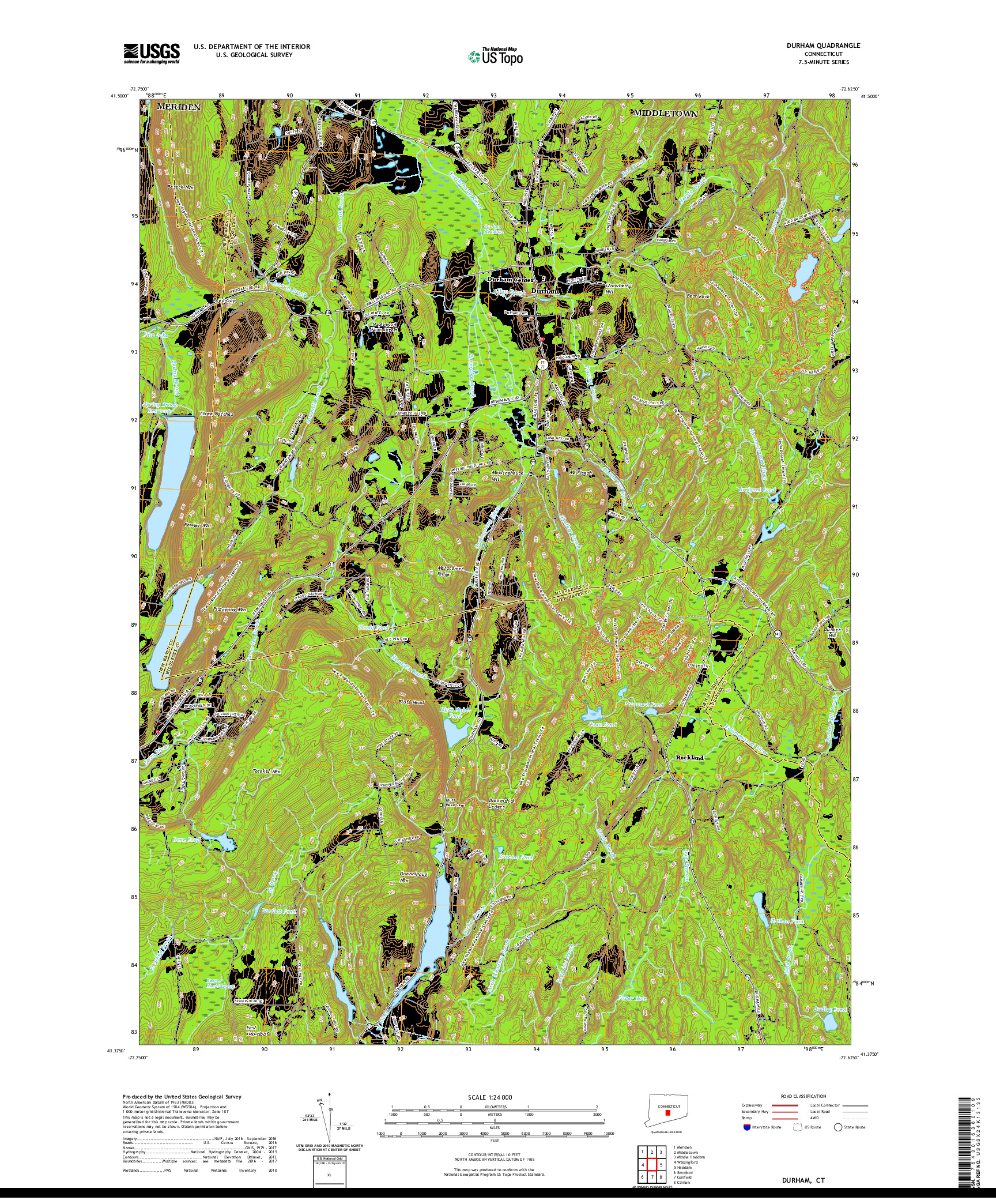 USGS US TOPO 7.5-MINUTE MAP FOR DURHAM, CT 2021