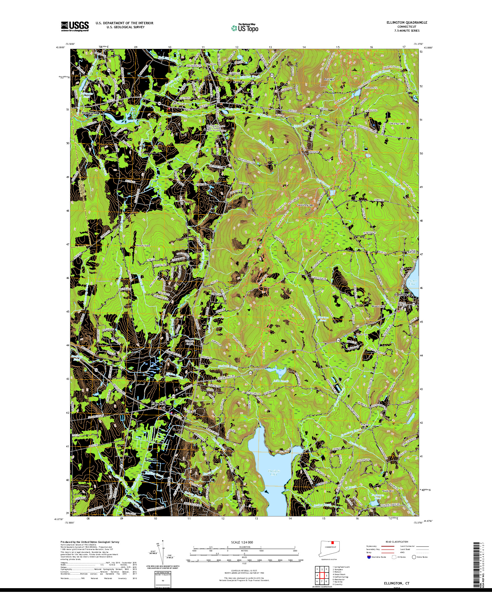 USGS US TOPO 7.5-MINUTE MAP FOR ELLINGTON, CT 2021