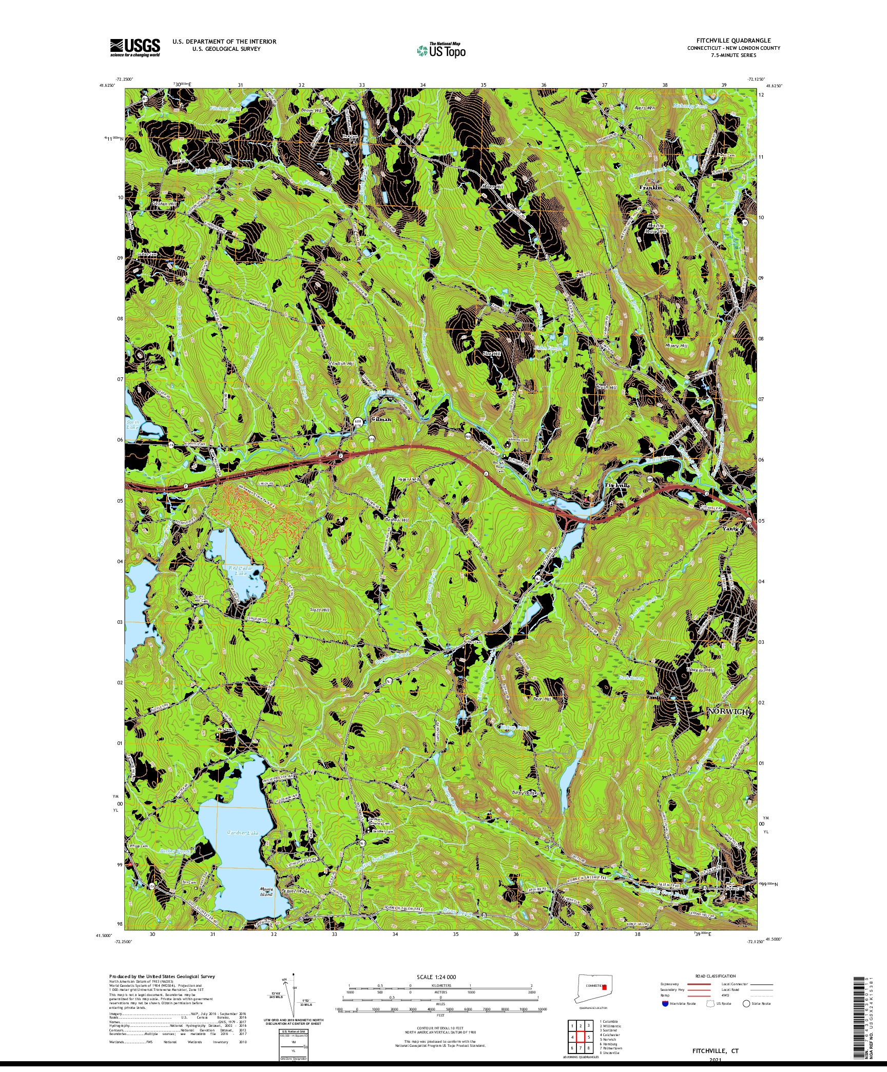 USGS US TOPO 7.5-MINUTE MAP FOR FITCHVILLE, CT 2021