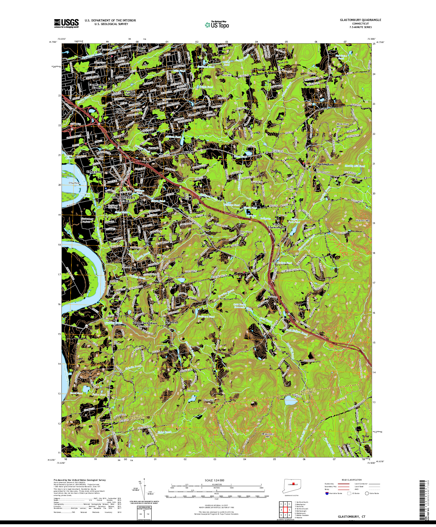 USGS US TOPO 7.5-MINUTE MAP FOR GLASTONBURY, CT 2021