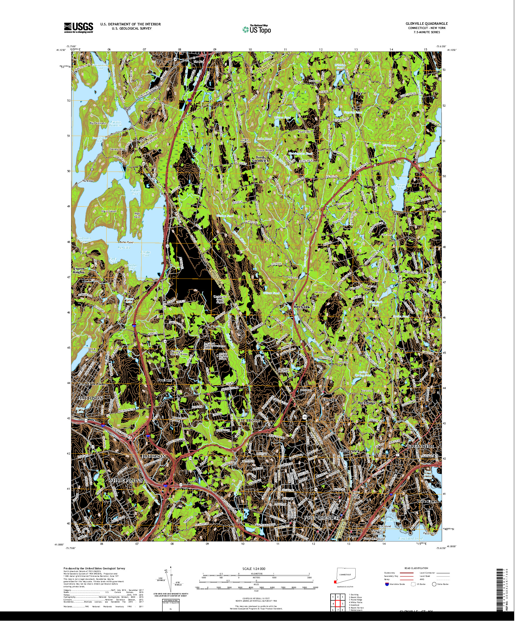 USGS US TOPO 7.5-MINUTE MAP FOR GLENVILLE, CT,NY 2021