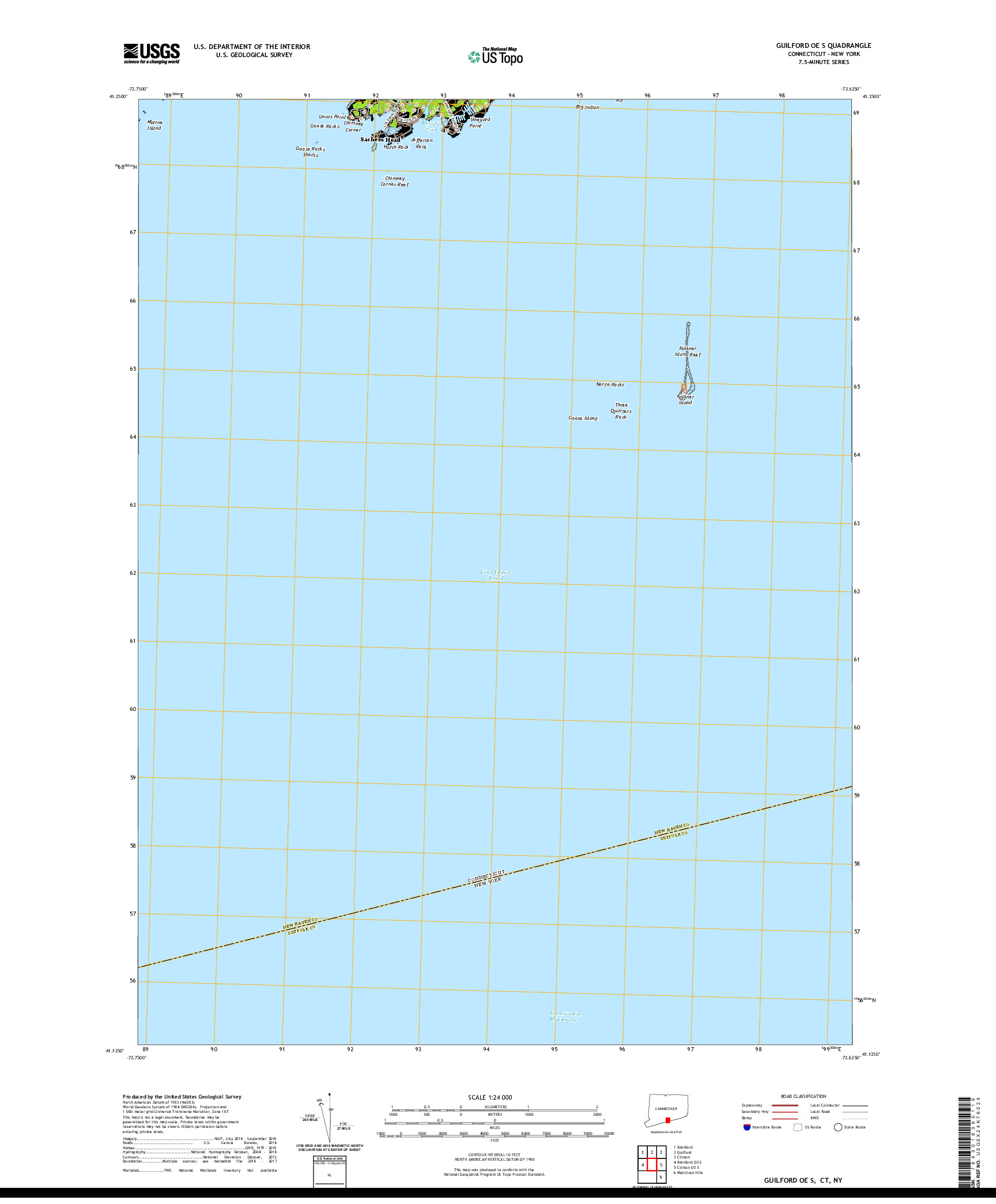 USGS US TOPO 7.5-MINUTE MAP FOR GUILFORD OE S, CT,NY 2021