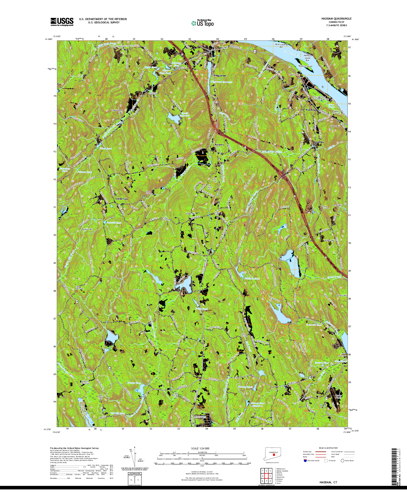 USGS US TOPO 7.5-MINUTE MAP FOR HADDAM, CT 2021