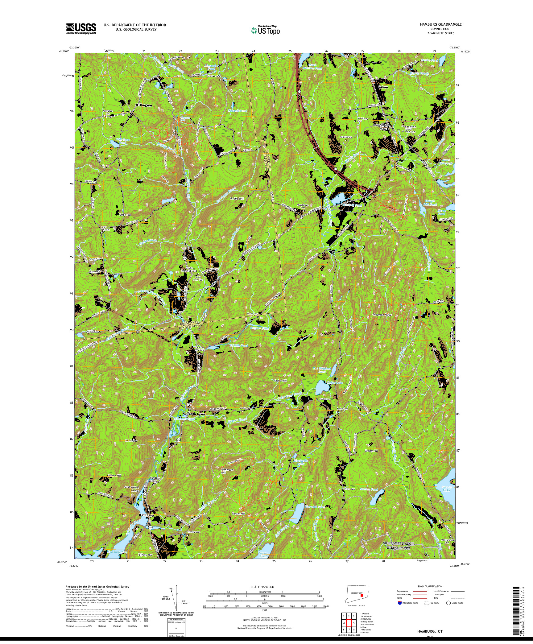USGS US TOPO 7.5-MINUTE MAP FOR HAMBURG, CT 2021