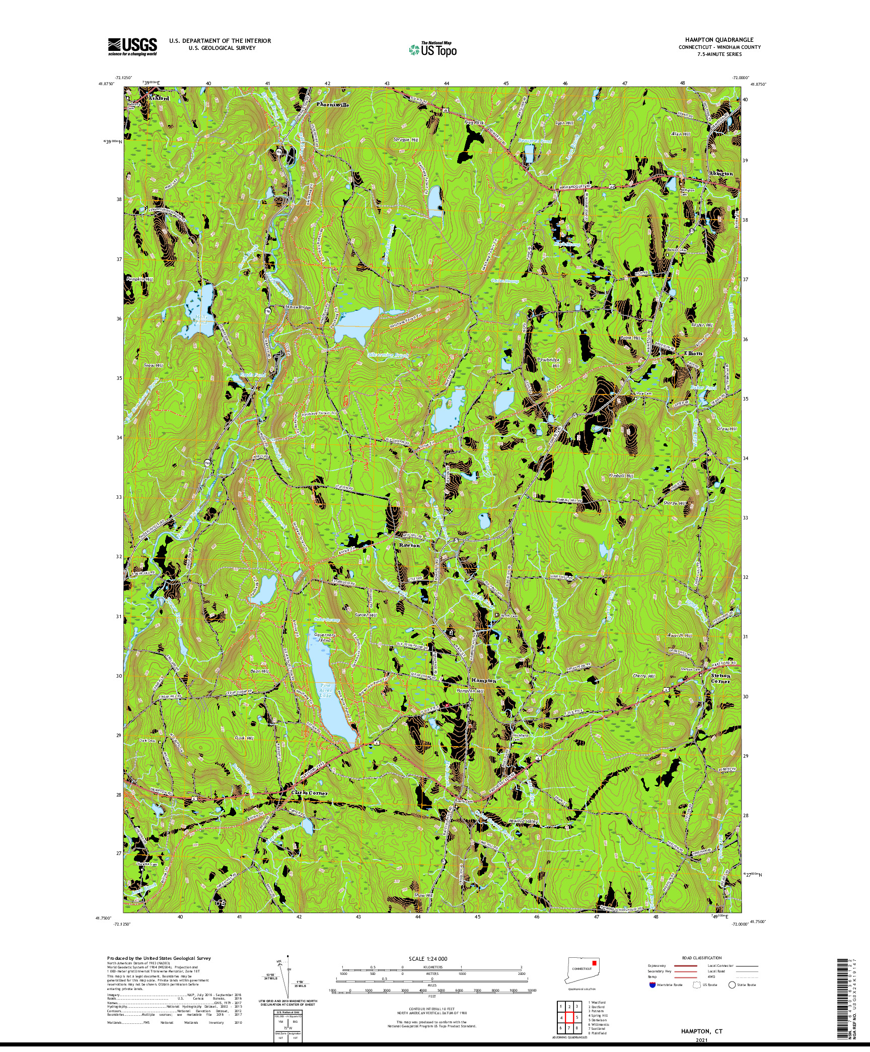 USGS US TOPO 7.5-MINUTE MAP FOR HAMPTON, CT 2021