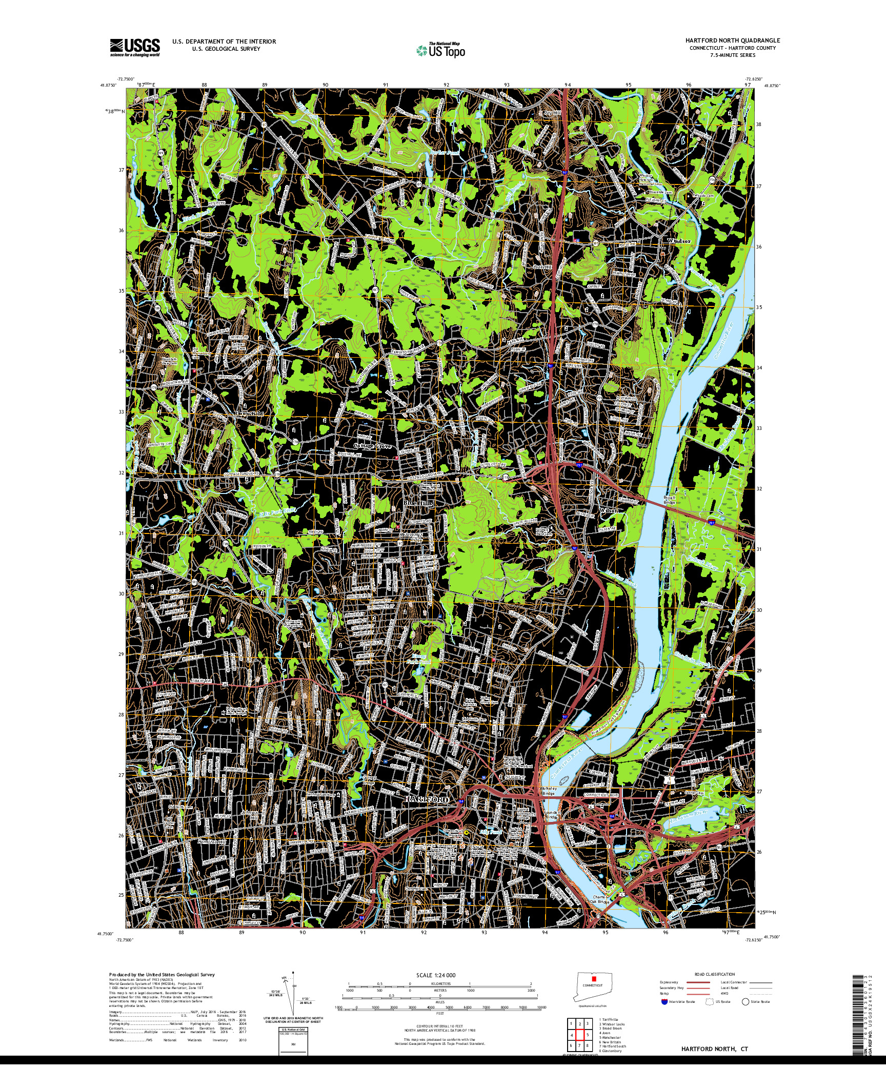 USGS US TOPO 7.5-MINUTE MAP FOR HARTFORD NORTH, CT 2021