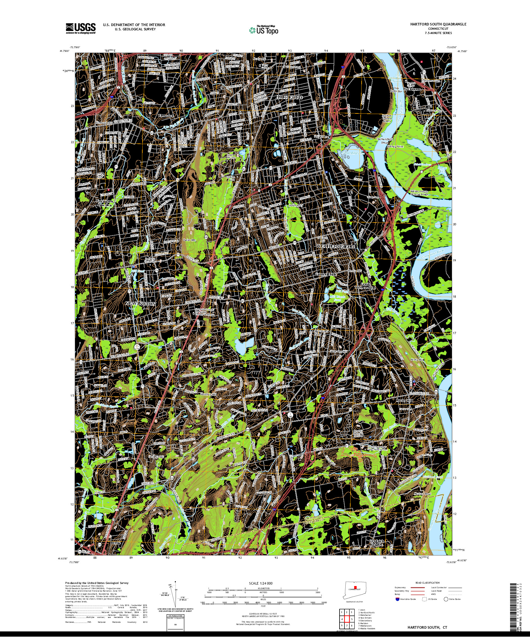 USGS US TOPO 7.5-MINUTE MAP FOR HARTFORD SOUTH, CT 2021