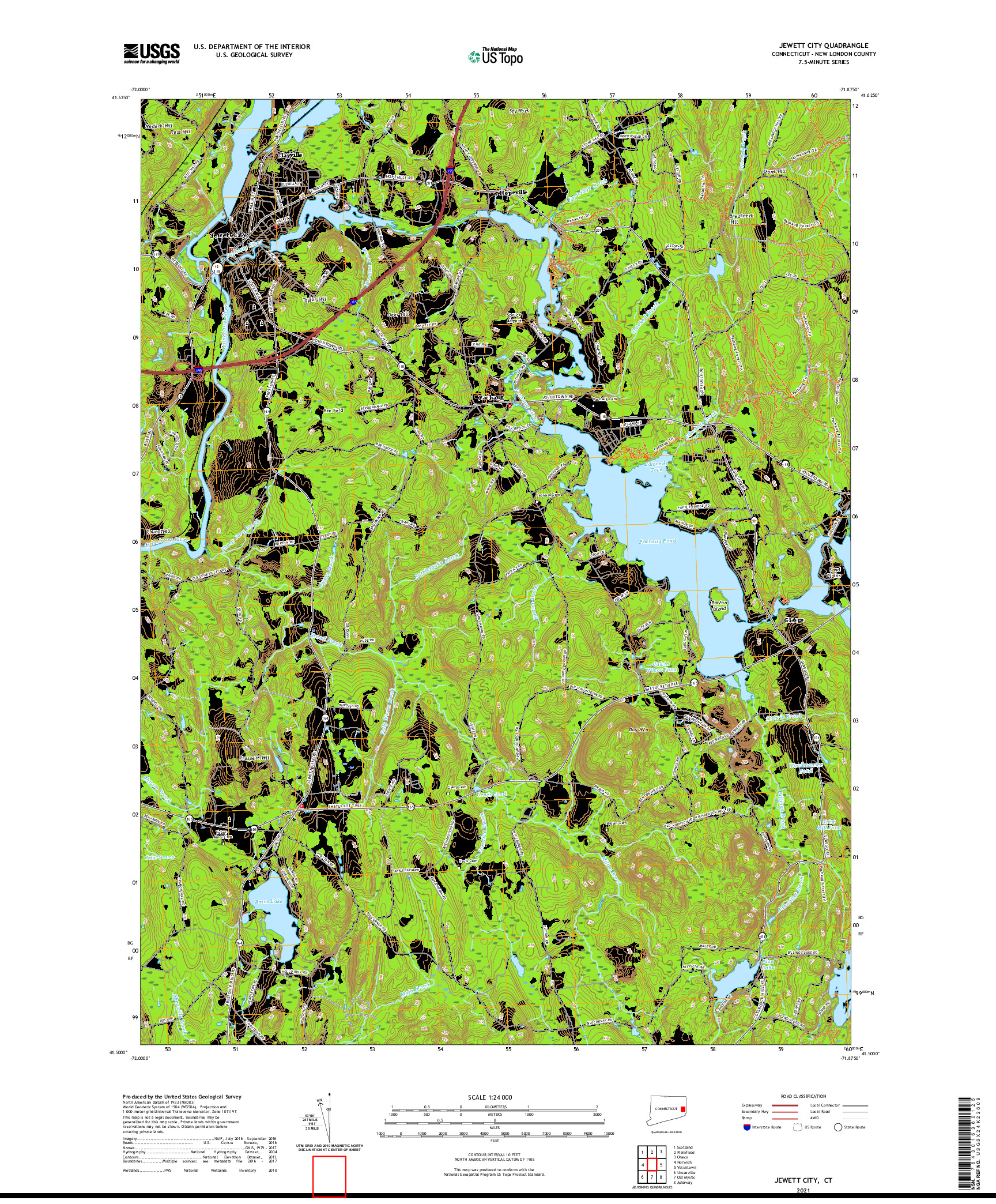 USGS US TOPO 7.5-MINUTE MAP FOR JEWETT CITY, CT 2021