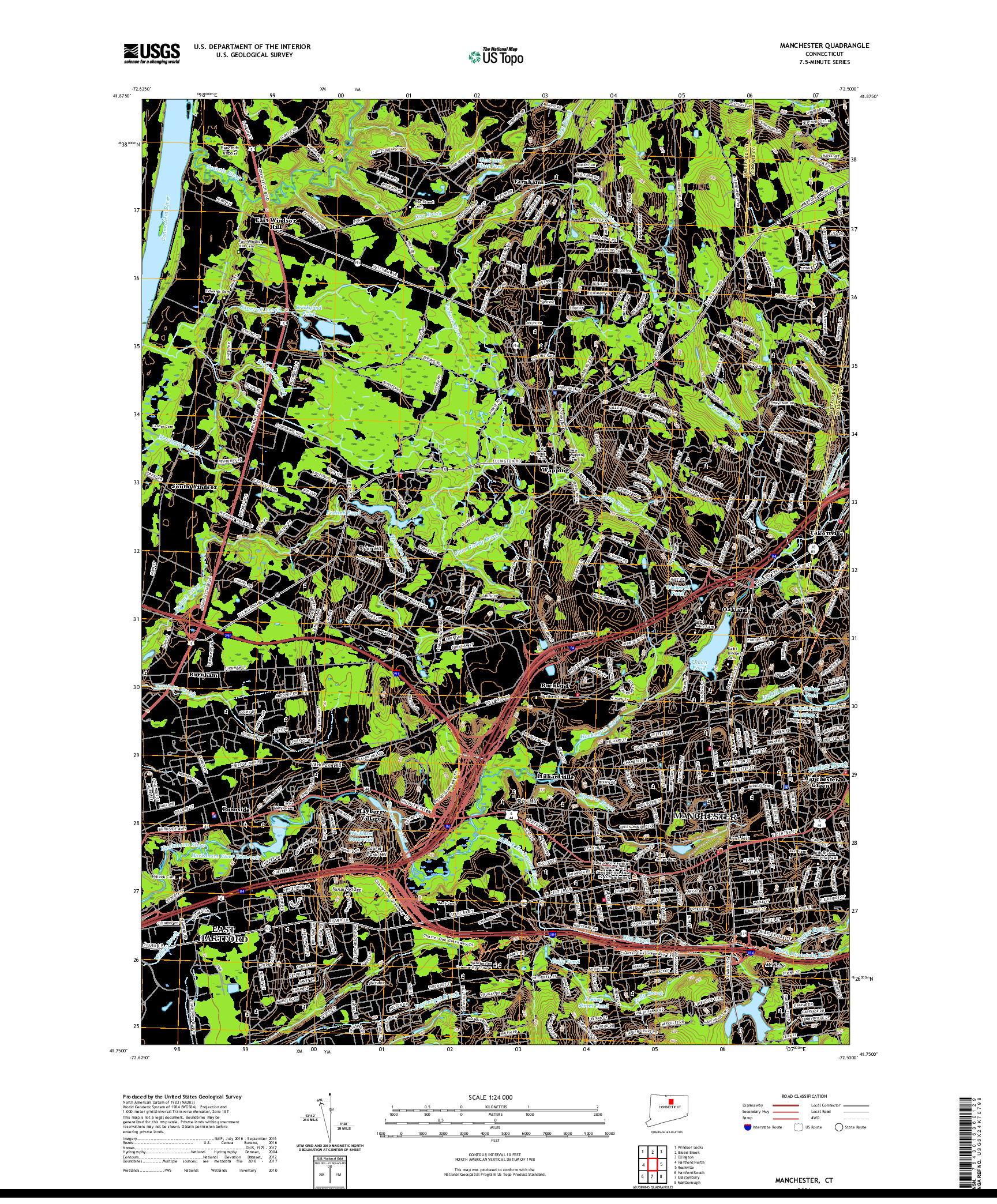 USGS US TOPO 7.5-MINUTE MAP FOR MANCHESTER, CT 2021