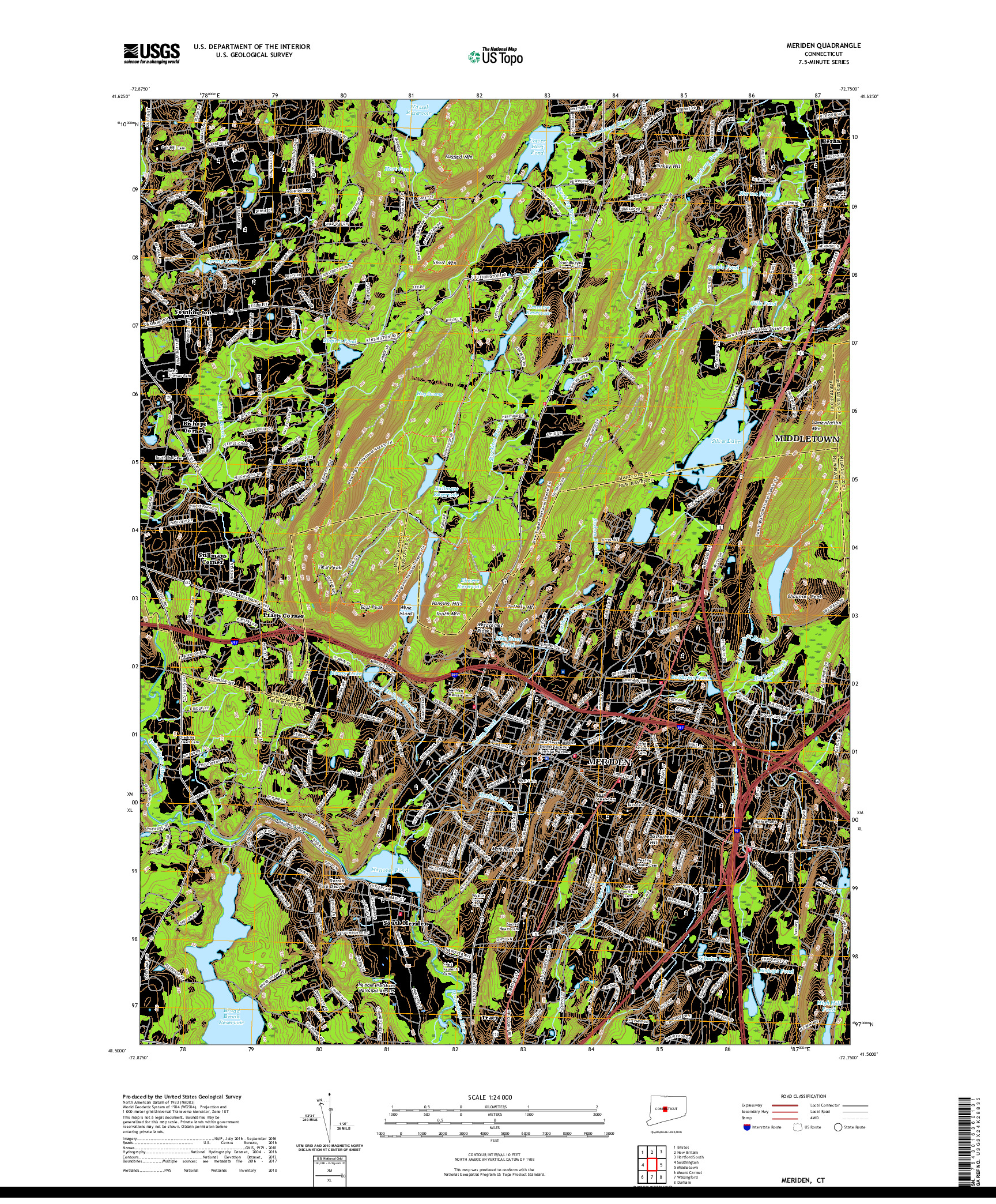 USGS US TOPO 7.5-MINUTE MAP FOR MERIDEN, CT 2021