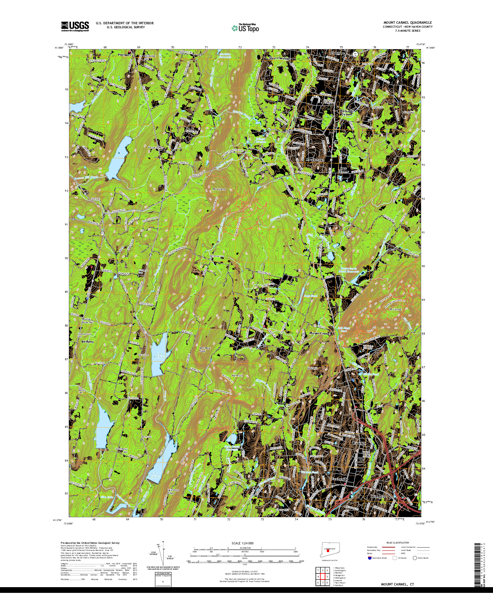 USGS US TOPO 7.5-MINUTE MAP FOR MOUNT CARMEL, CT 2021