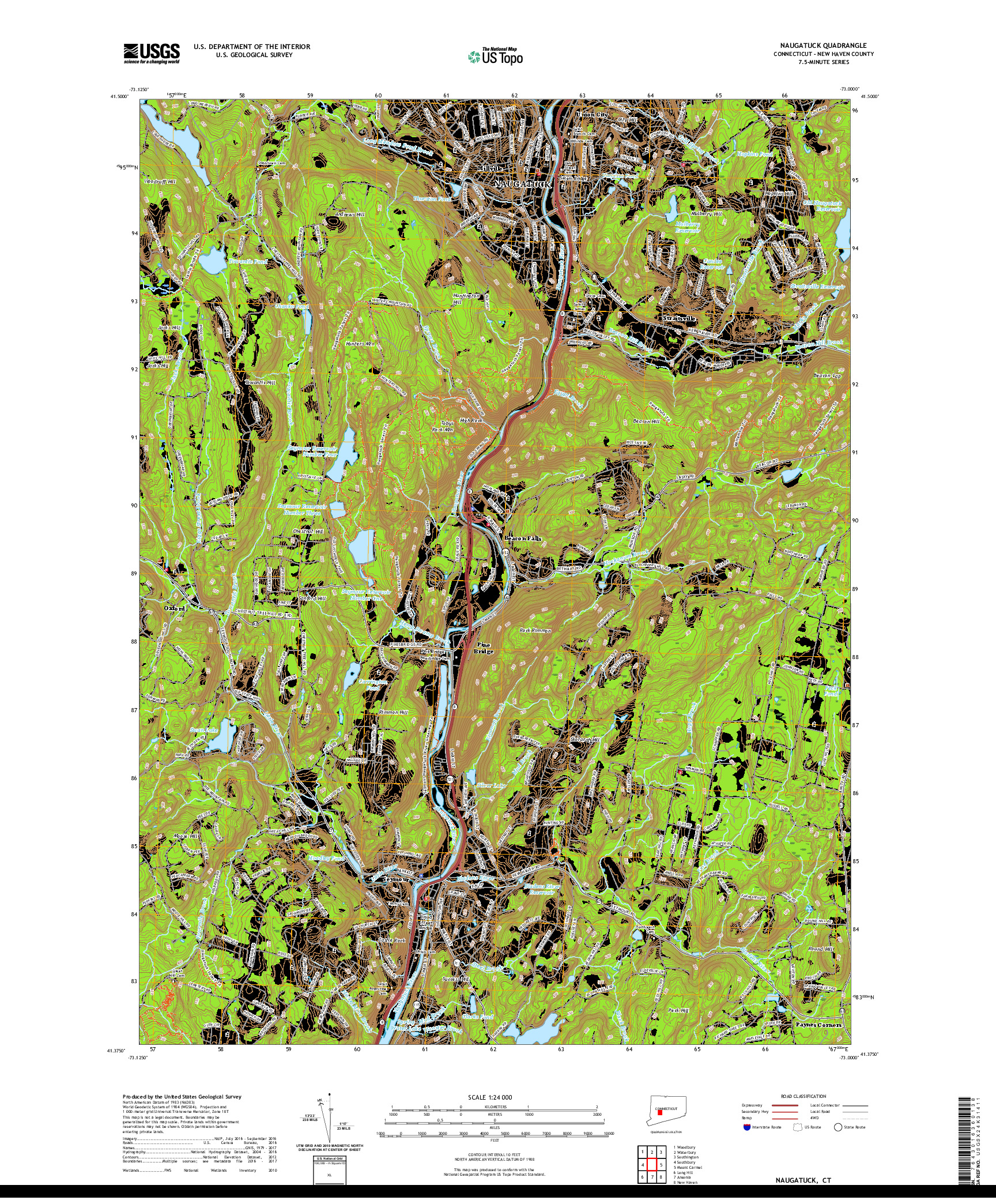 USGS US TOPO 7.5-MINUTE MAP FOR NAUGATUCK, CT 2021