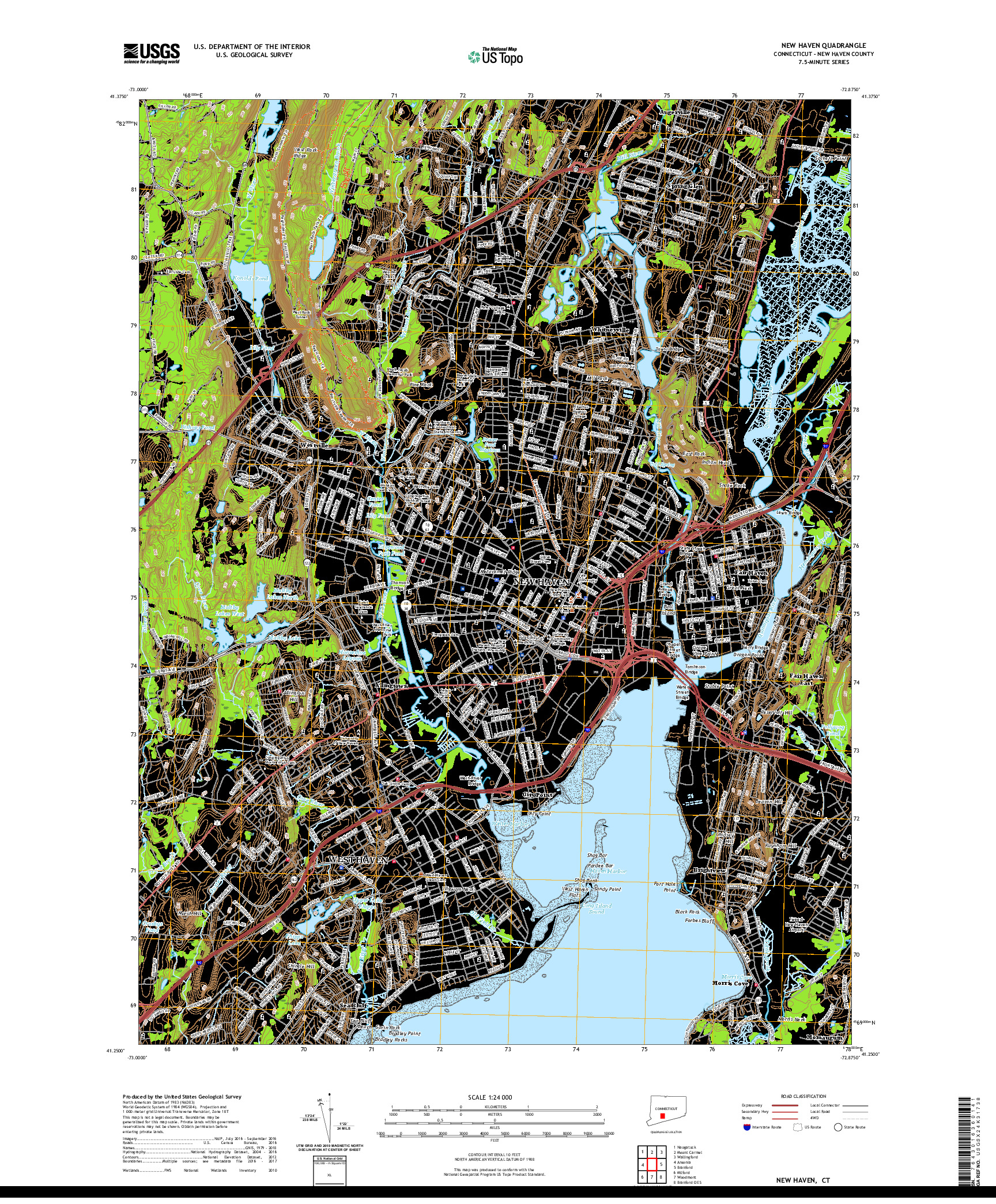 USGS US TOPO 7.5-MINUTE MAP FOR NEW HAVEN, CT 2021