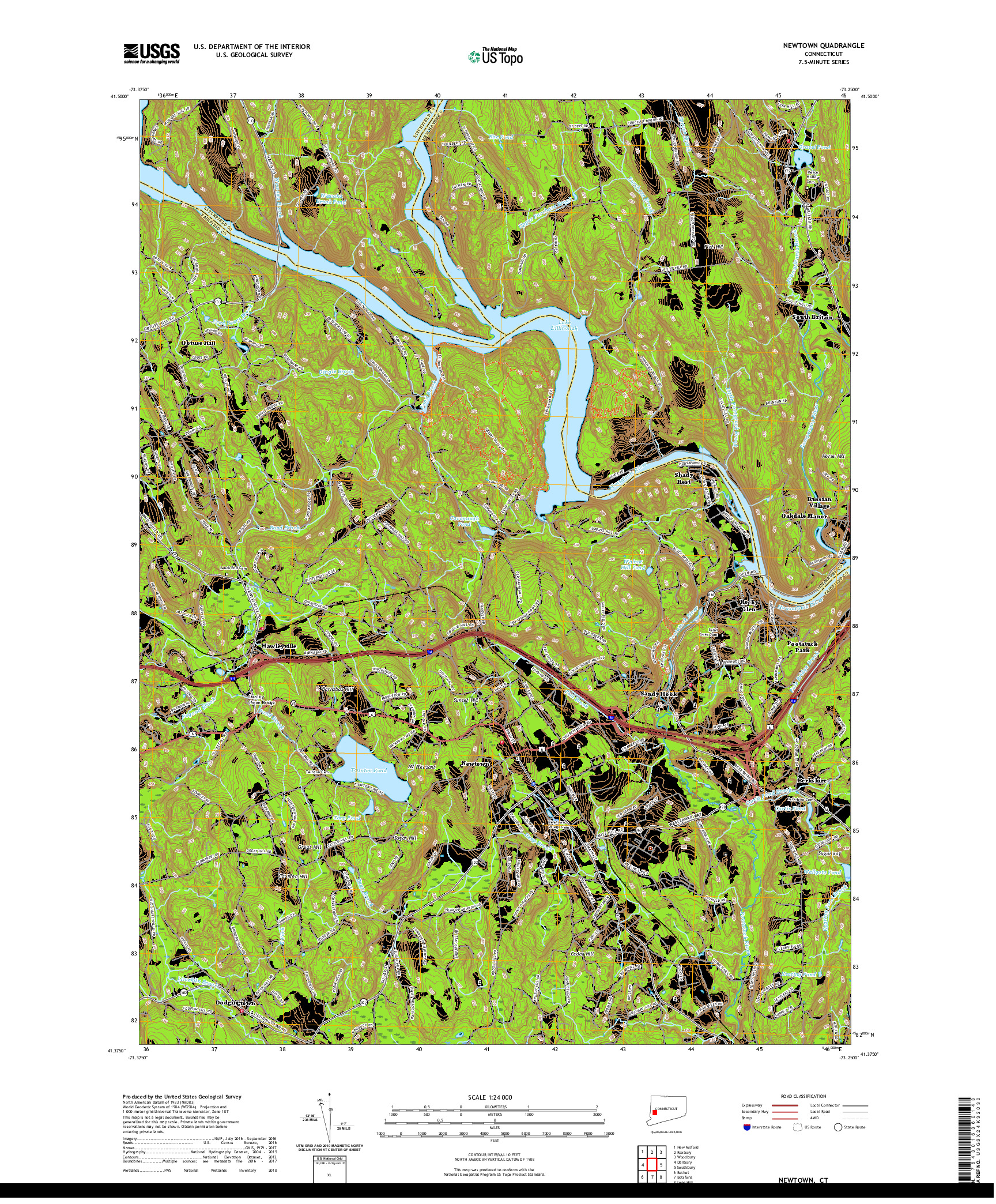 USGS US TOPO 7.5-MINUTE MAP FOR NEWTOWN, CT 2021