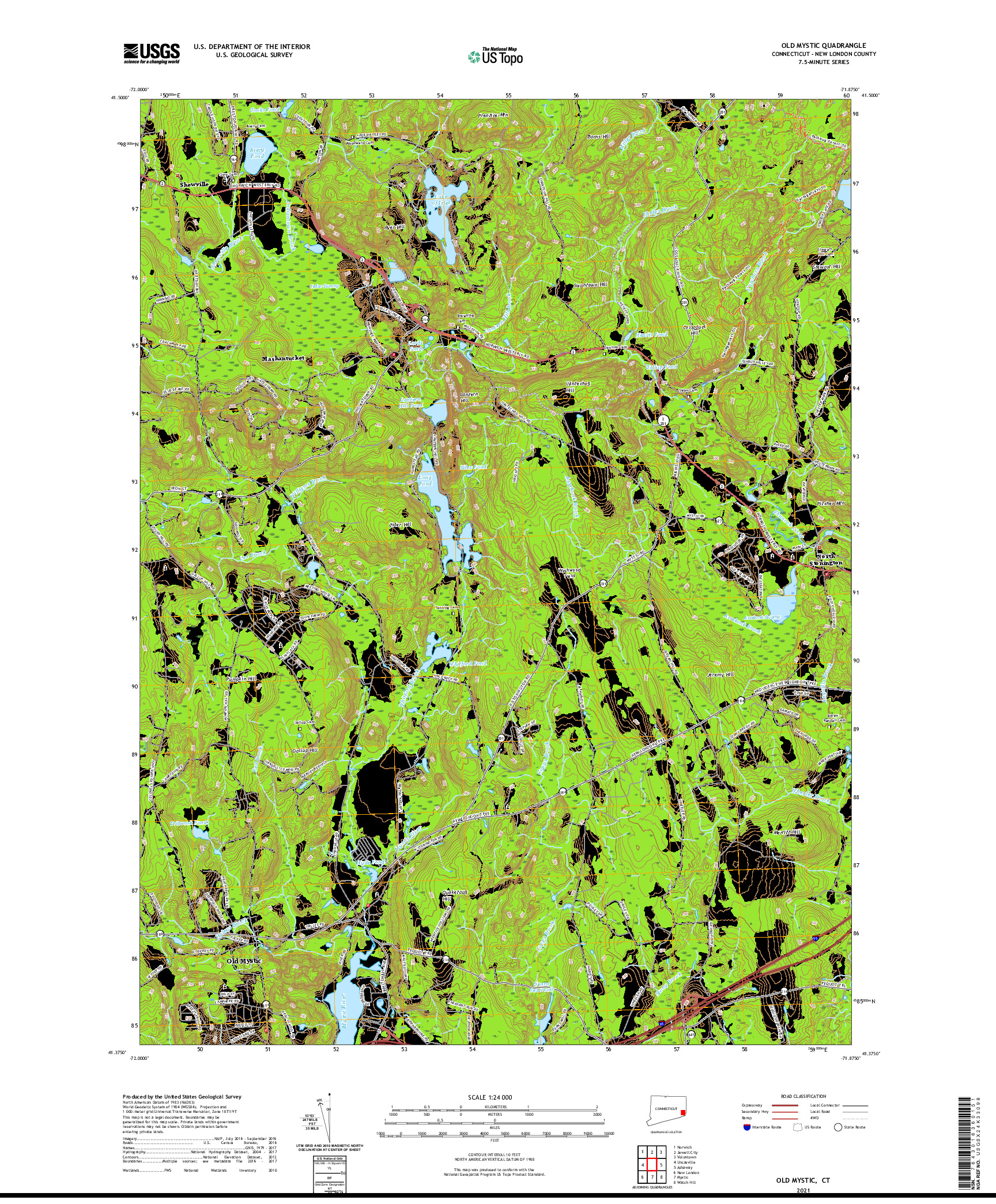USGS US TOPO 7.5-MINUTE MAP FOR OLD MYSTIC, CT 2021